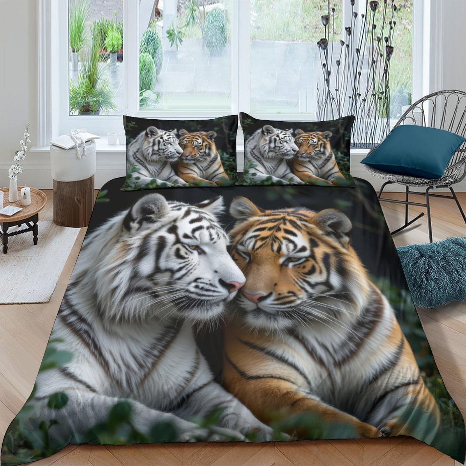 Ctjqhvkz Style-2 3D Printed White Tiger Fitted Sheet Microfiber Soft Breathable Orange Tiger Bed Cover For Bedroom Dorm Decor Single（135X200cm）