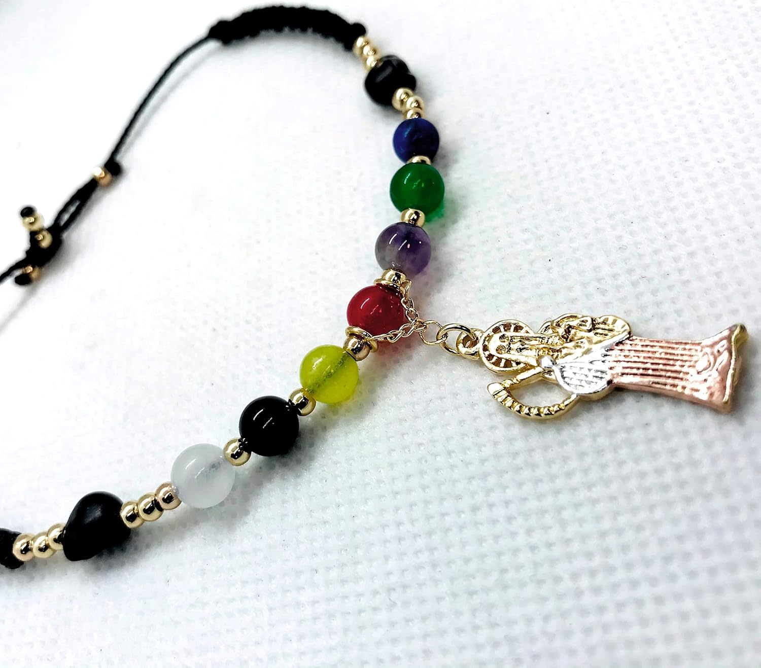 Santuario Jewelry Torsal bracelet of Santa Muerte gold plated and Gemstone 7 powers of colors
