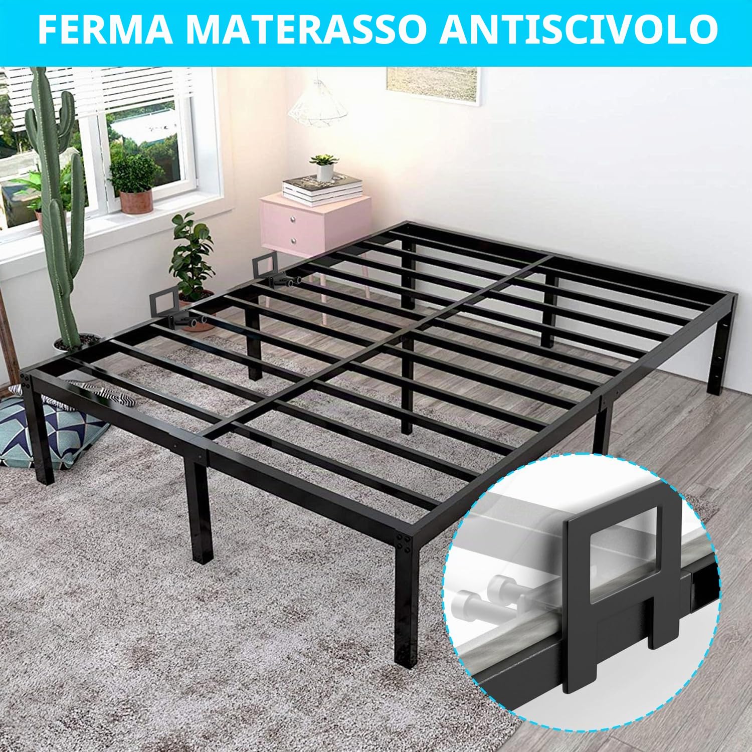 6 Supporti per Materasso per Telaio del Letto, Guarnizioni per Materasso Antiscivolo, Colore Nero, per Materassi Regolabili, in Metallo, per Telaio in Metallo, Tappetino Antiscivolo