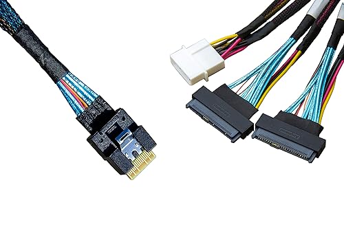 Cable SFF-8654 a SFF-8639, SlimSAS 8i (SFF-8654 74P) a 2 puertos Adaptador U.2 NVMe (SFF-8639 68P) Cable con potencia, 29.5in