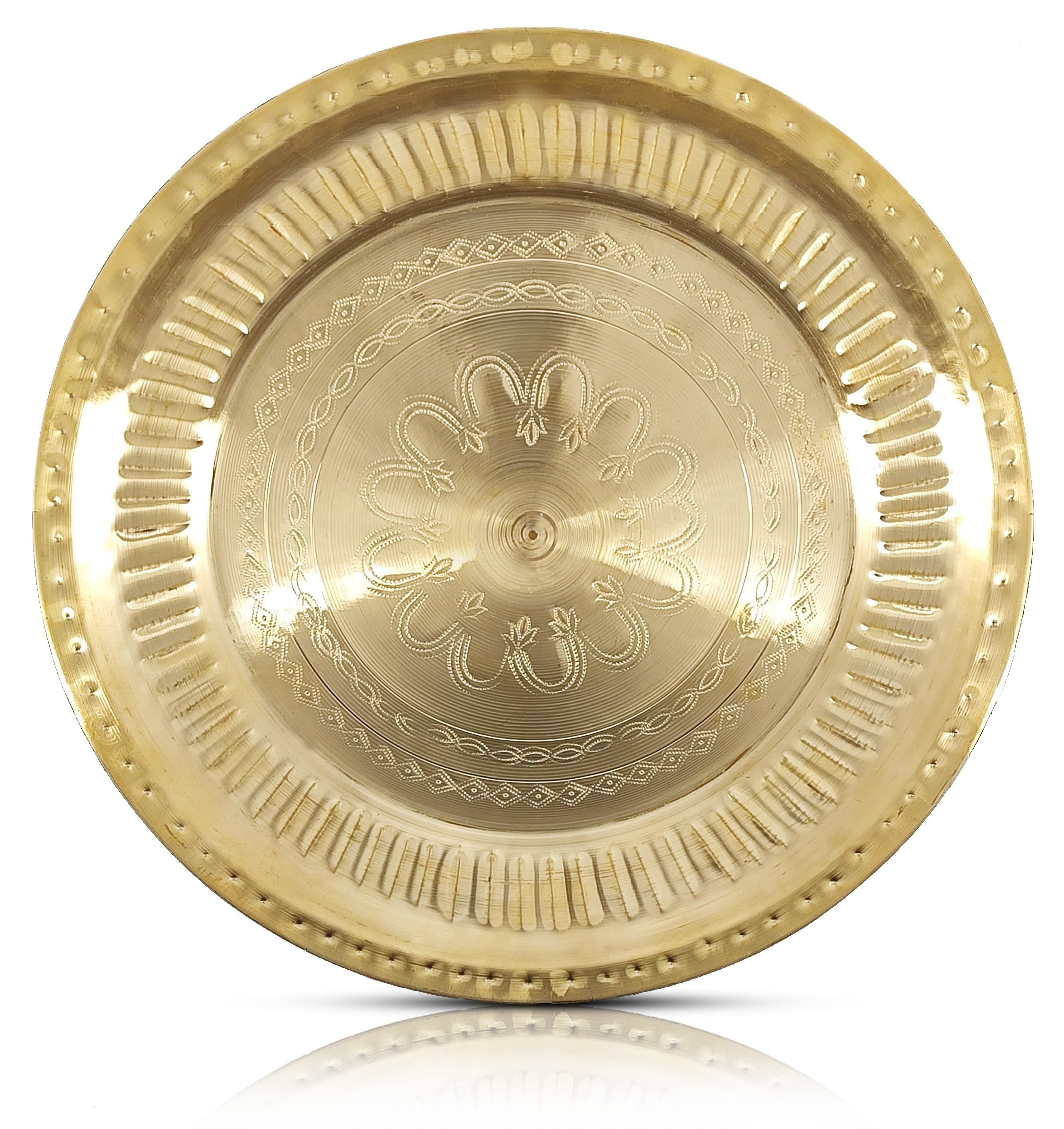 NOBILITY Brass Pooja Plate Puja Arti Thali 12 Inch Pushpa Patra Traditional Designed Handcrafted for Puja Ghar Home Office Mandir Diwali Weeding Return Gift Items