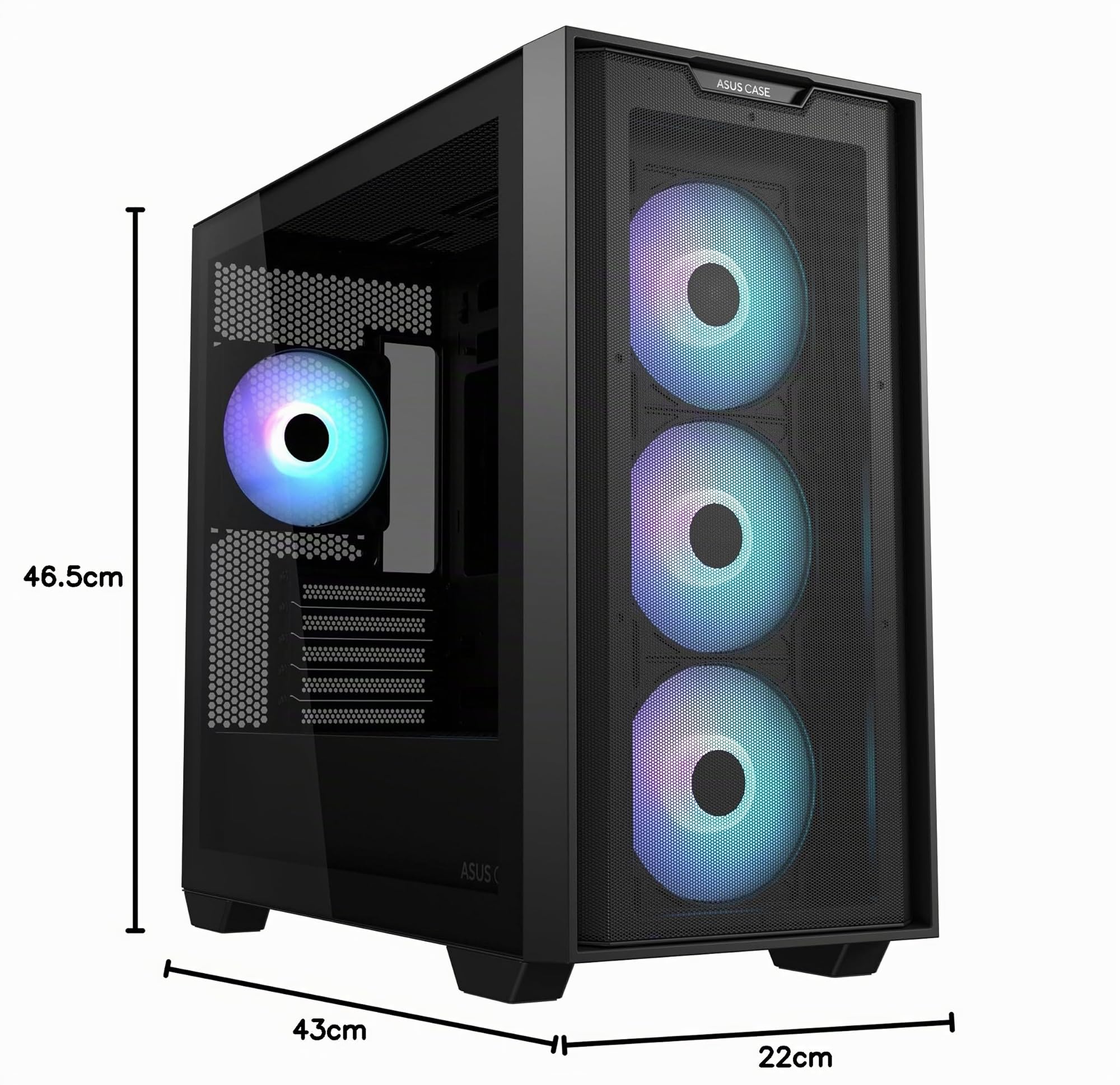 ASUS A21 PLUS TG ARGB BLK, Case Micro-ATX Nero, Radiatori da 360 mm | Supporta Schede Madri con Connettori Nascosti e Schede Grafiche fino a 380 mm, 4 Ventole ARGB Preinstallate, Gestione Cavi