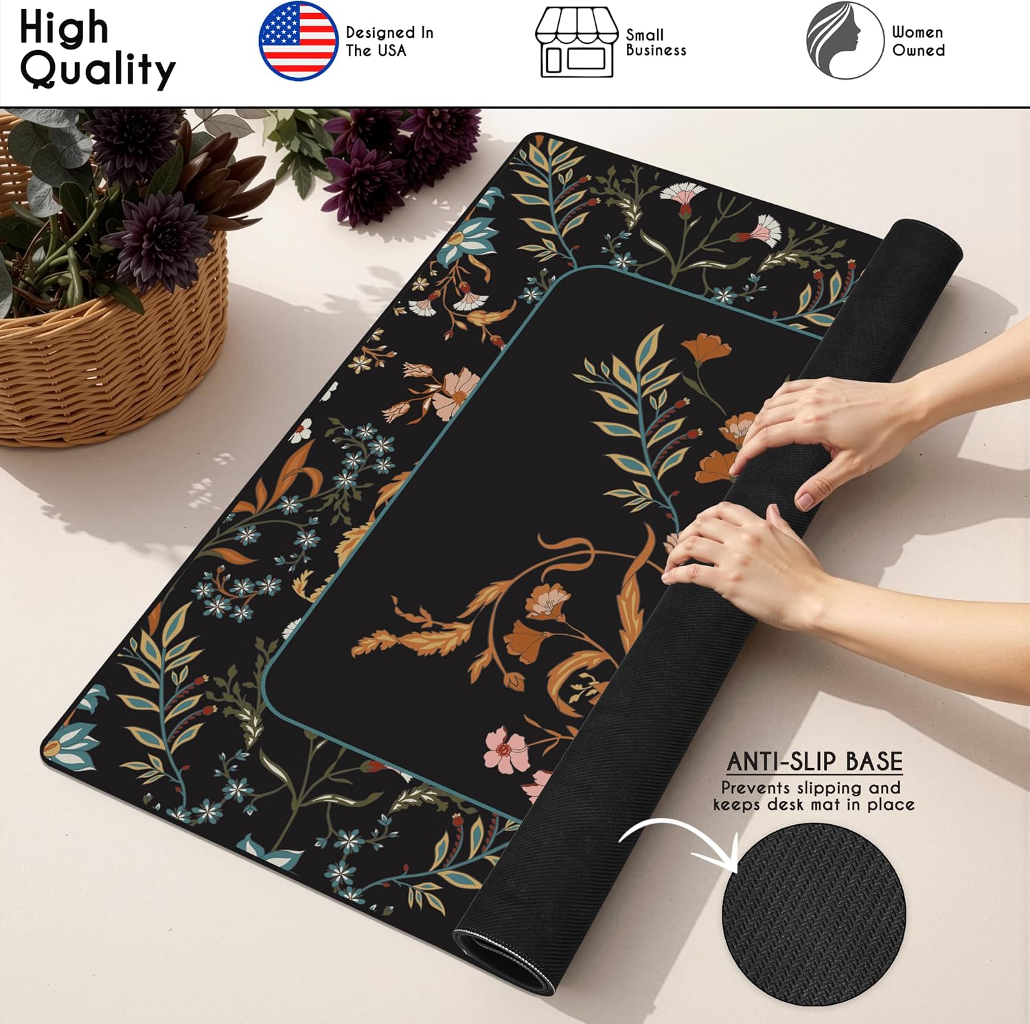 Sweet Jojo Designs Mahjong Mat for Table (Boho Wildflower Vintage Floral) Ships Rolled, Non-Slip Rubber Mahjong Mats for Mah Jongg Sets, Mahjongg Accessories and Travel Bag (Black, Farmhouse, Garden) image 5