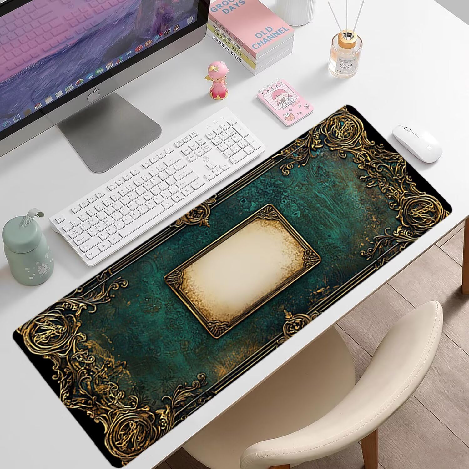 Gamingowa podkładka pod mysz XXL, 1600 x 800 x 3 mm, retro, antypoślizgowa, XXL, niebieska, duża, podkładka na biurko, nadaje się do prania, antypoślizgowa gumowa podstawa, podkładka pod mysz i