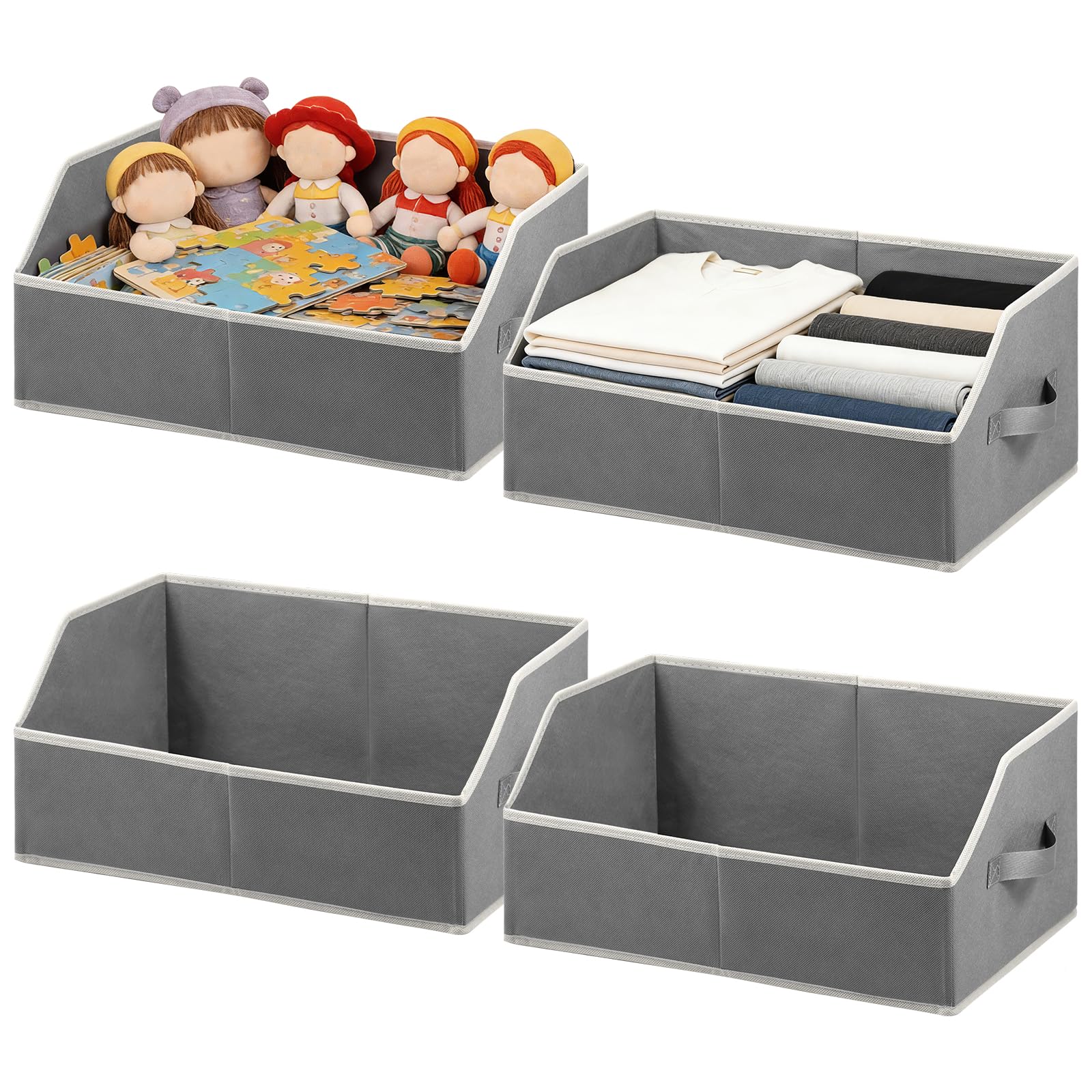 4Pcs Closet Organisers and Storage Basket Foldable Trapezoid Storage Bin with Sturdy Handles Fabric Wardrobe Box for Shelves Clothes Books Pets Organisation Kitchen Bedroom Bathroom Cleaning