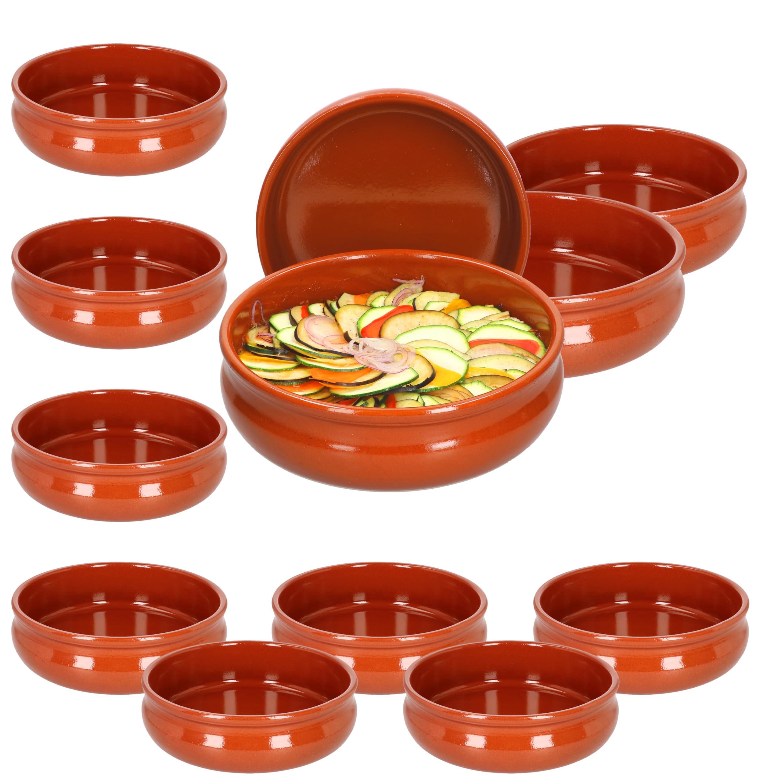MamboCat Cazuela Schale Berlin bauchig Tonware I 12er Set I Ø 24 cm I Größe XL I Mediterran I Glasiert I Unikat Handarbeit I Antike/Vintage I Mittelalter I Wikinger