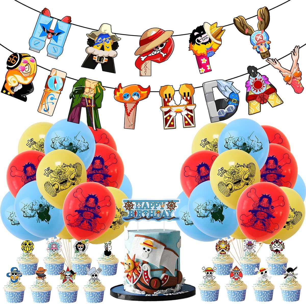 Cartoon Animation Birthday Party Supplies, Cartoon Anime Theme Party Decorations Includes Birthday Banner, Cake Topper, Cupcake Toppers, Balloons