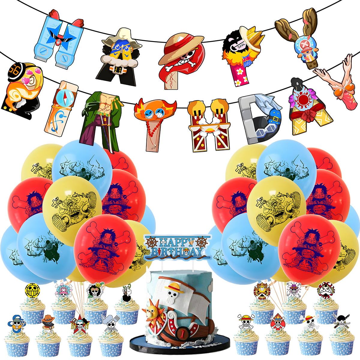 Cartoon Animation Birthday Party Supplies, Cartoon Anime Theme Party Decorations Includes Birthday Banner, Cake Topper, Cupcake Toppers, Balloons