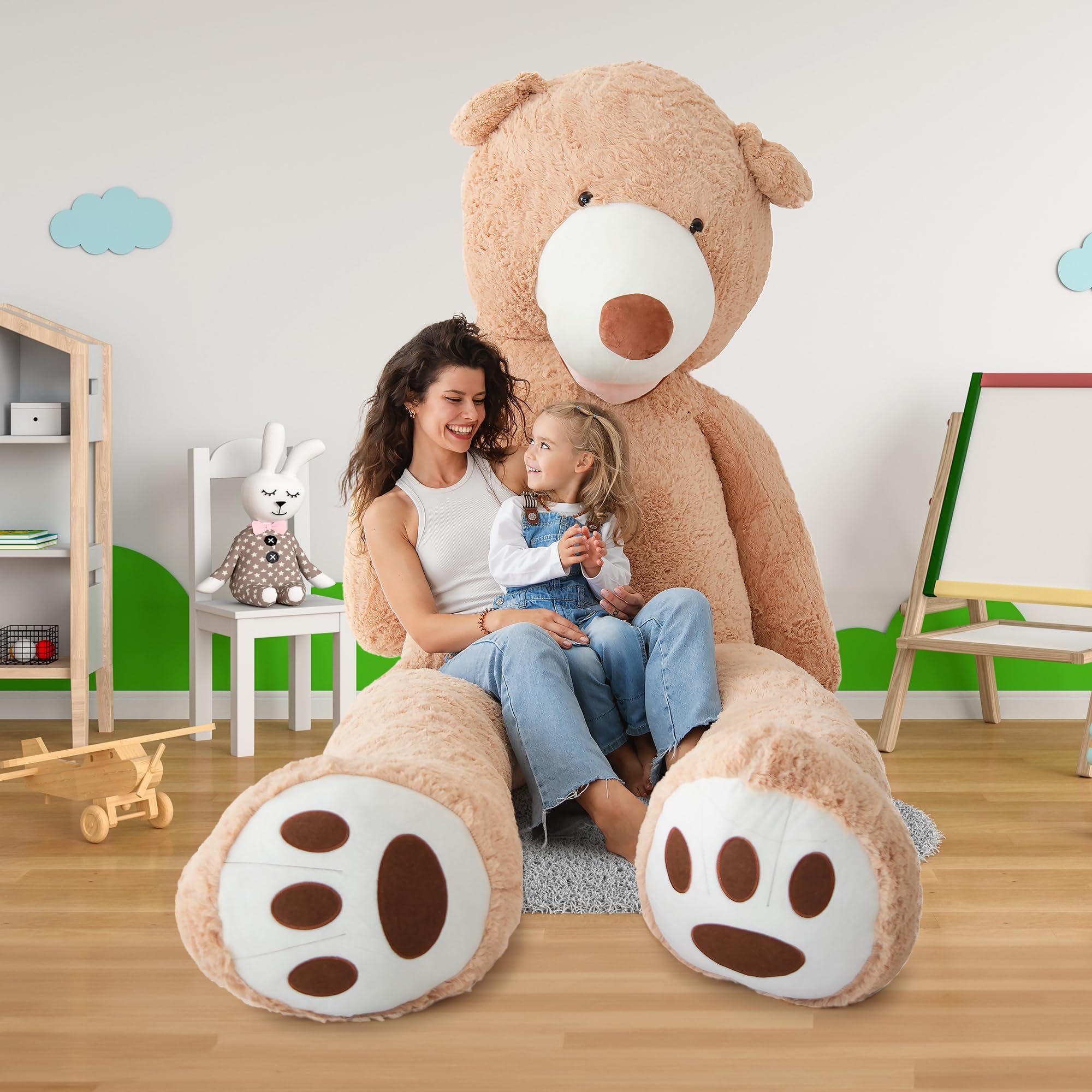 MKS XXL Teddybär 260 cm mit waschbarem Bezug & Reißverschluss – großer riesen teddybär aus weichem Polyester, XXL Kuscheltier als Deko & Geschenkidee, großer teddybär für Zuhause.