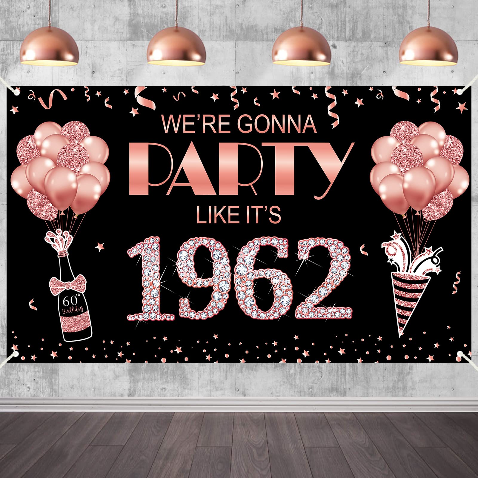 Large 40th Birthday Banner Backdrop Decorations for Women, Rose Gold We're Gonna Party Like It's 1983 Sign Party Supplies, Happy Forty Birthday Poster Decor for Outdoor Indoor
