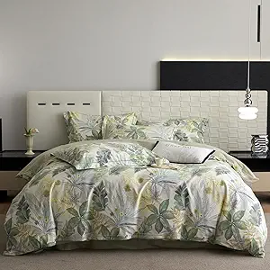 VM VOUGEMARKET Tropical Green Duvet Cover King 100% Brushed Cotton Coastal Leaves Bedding Set 1 Hawaiian Botanical Duvet Cover with 2 Pillow Shams-104x90 Inch
