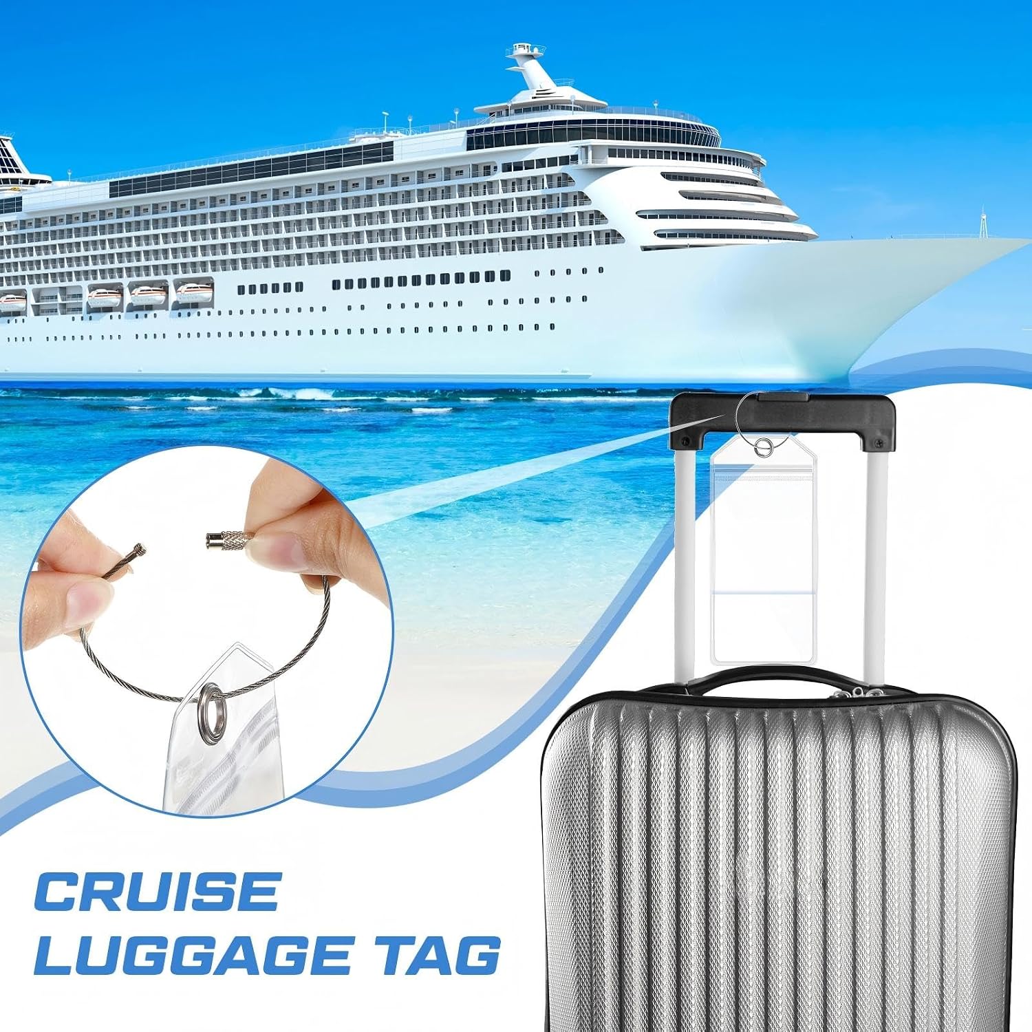 Yeaqee 33 Pcs Cruise Accessories Kit for 4 People Cruise Essentials Includes 8 Luggage Tags 4 Lanyards for Cards 4 Drawstring Backpack Bags 4 Phone Bags 4 Towel Tie 2 Clothesline 6 Hooks 1 Power Strip