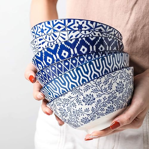 Miniatura 4 de Selamica Blue and White Porcelain 20oz Cereal Bowl Set - Set of 6, 6 inch Soup Bowls, Ceramic bowls for Cereal, Soup, Salad and Pasta, Vintage Blue