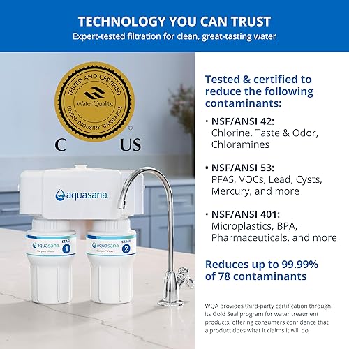 Miniatura 4 de Aquasana Filtro de agua debajo del fregadero  Filtración de 2 etapas  Reduce hasta el 99.99% de PFAS, plomo, cloro, quistes y más  Filtro de agua