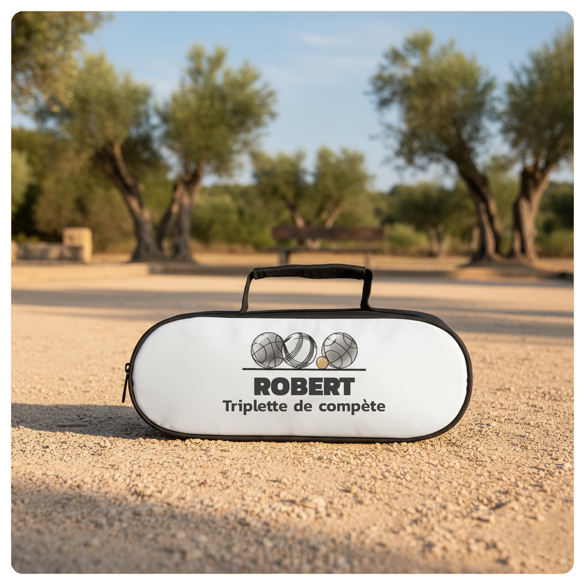 Mygoodprice Sacoche Housse Boules pétanque Pictogramme Triplette et cochonnet avec Texte Personnalisable