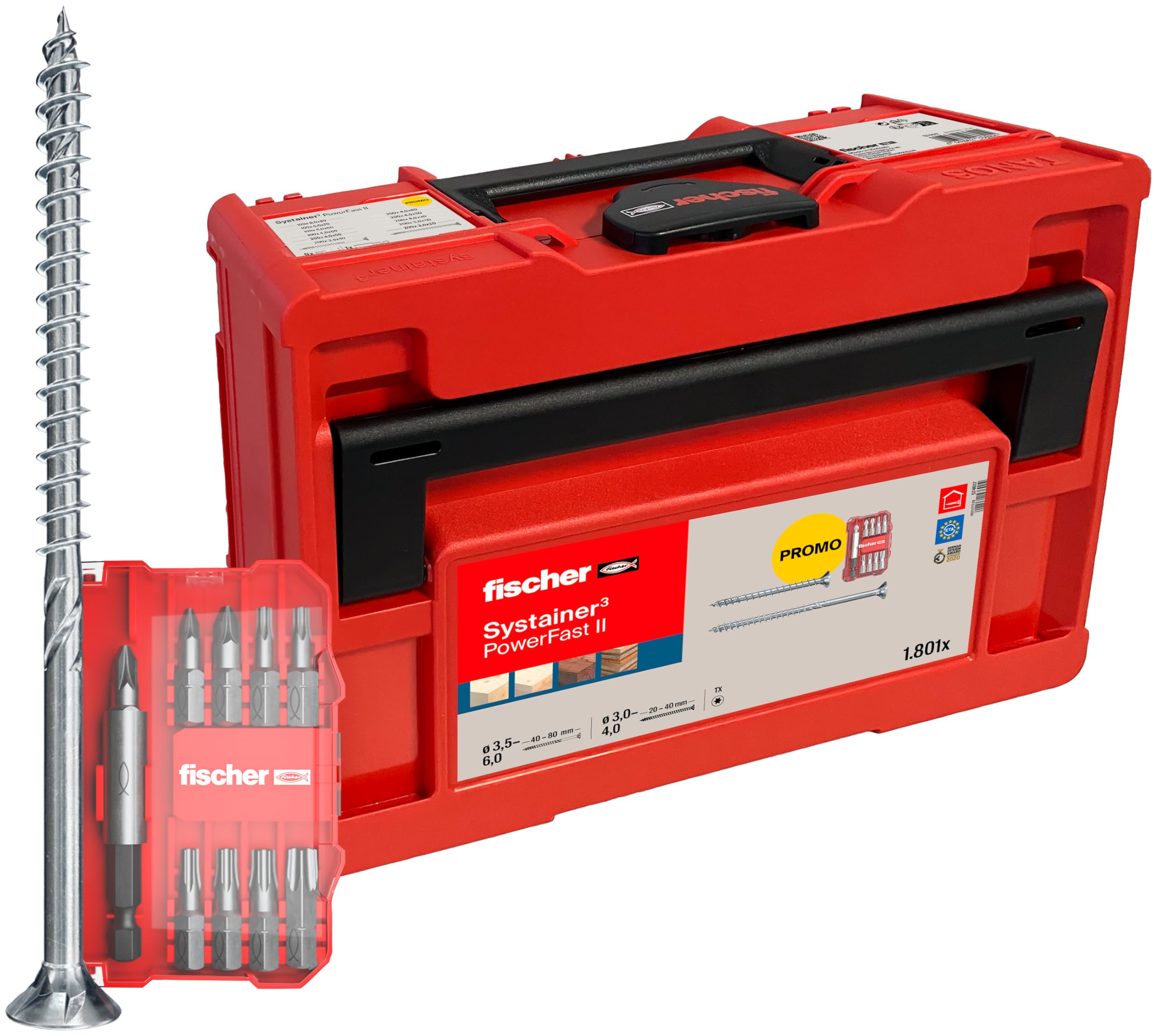 fischer Tanos-Box PowerFast II, 1,801-Piece Screw Set, Chipboard Screws with Countersunk Head, Inner Star TX, Full and Partial Thread, for Quick and Flexible Processing, Includes ProfiBit Set โ image 1