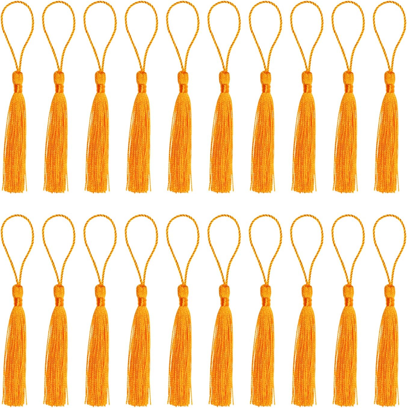Tupalizy Mini Silky Handmade Soft Flossy Bookmark Tassels with Cord Loop for Keychain Earring Jewelry Making, Souvenir, Graduation, Clothing Sewing, Gift Tag DIY Craft Projects, 20PCS (Royal Gold)