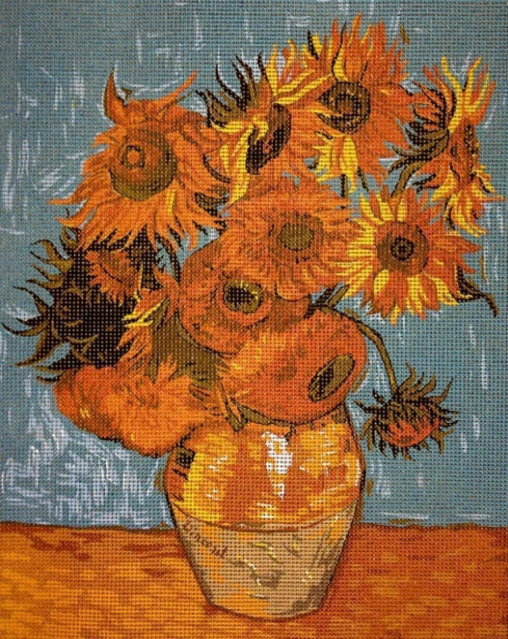 Kit de point de croix vase de tournesol avec diagramme HD 5D pour broder sans erreur