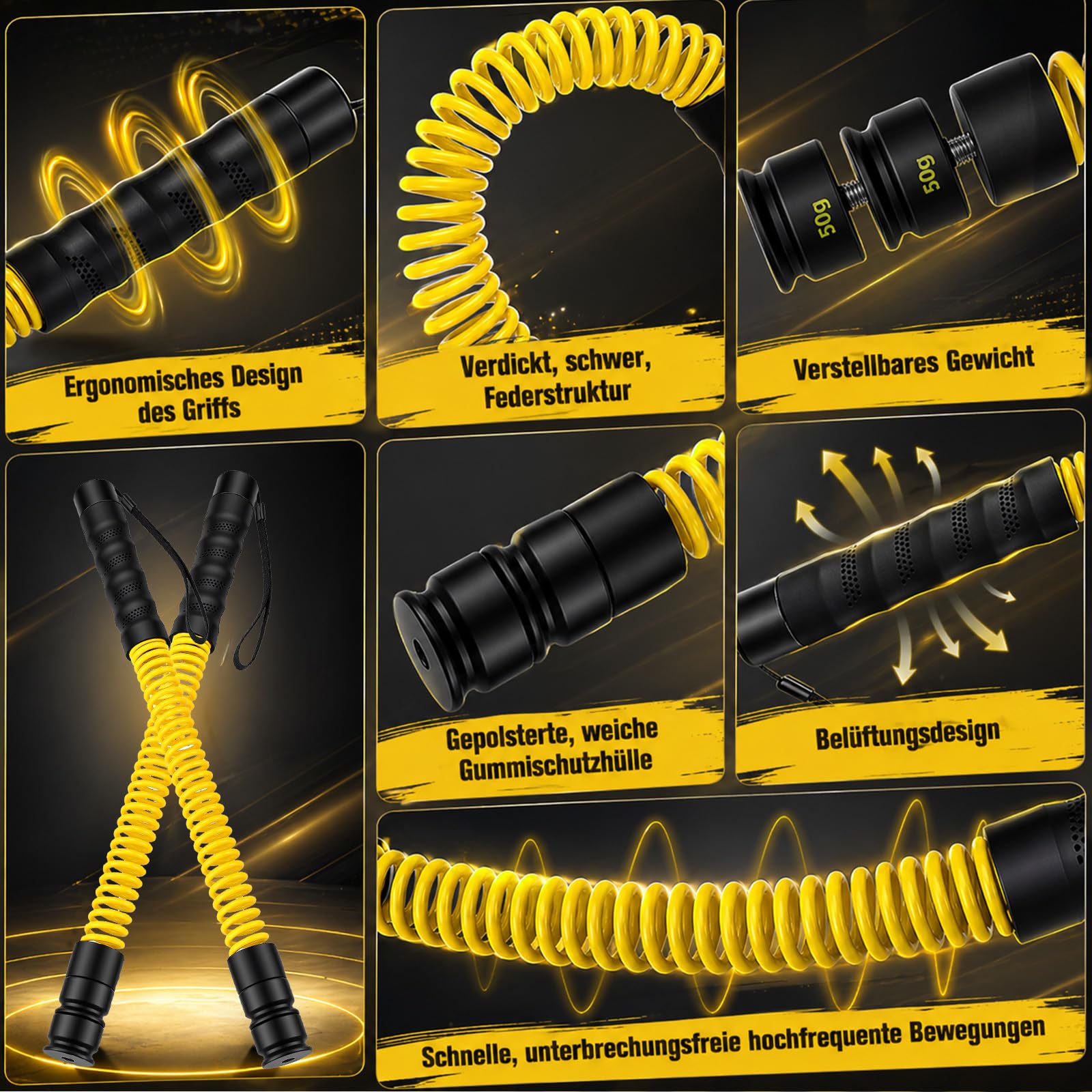 Battle Rope Ohne Seil mit Gewichtsringen – Verstellbare Battle Ropes (50-70 lbs) für Zuhause, Leise Seillose Battle Rope mit Silikon Griff, Ideal für Ganzkörpertraining, Fettverbrennung & Krafttrainin