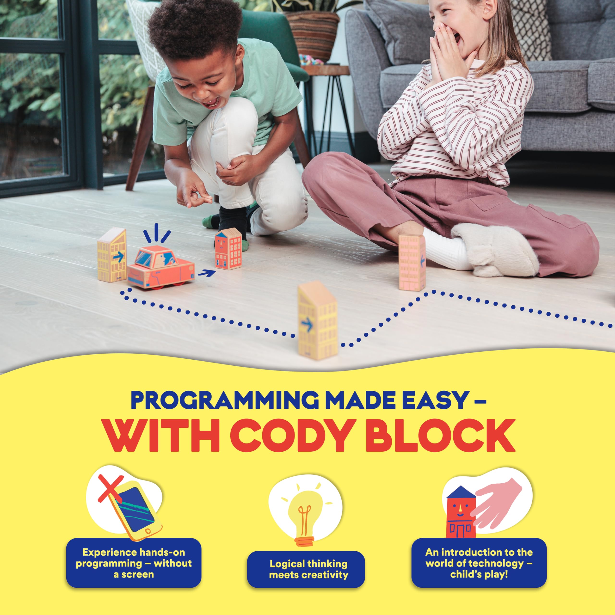 Cody Block Starter Set, Educational Wooden Building Blocks Coding and Car STEM Toys for Preschool Kids Ages 4+, Screen Free