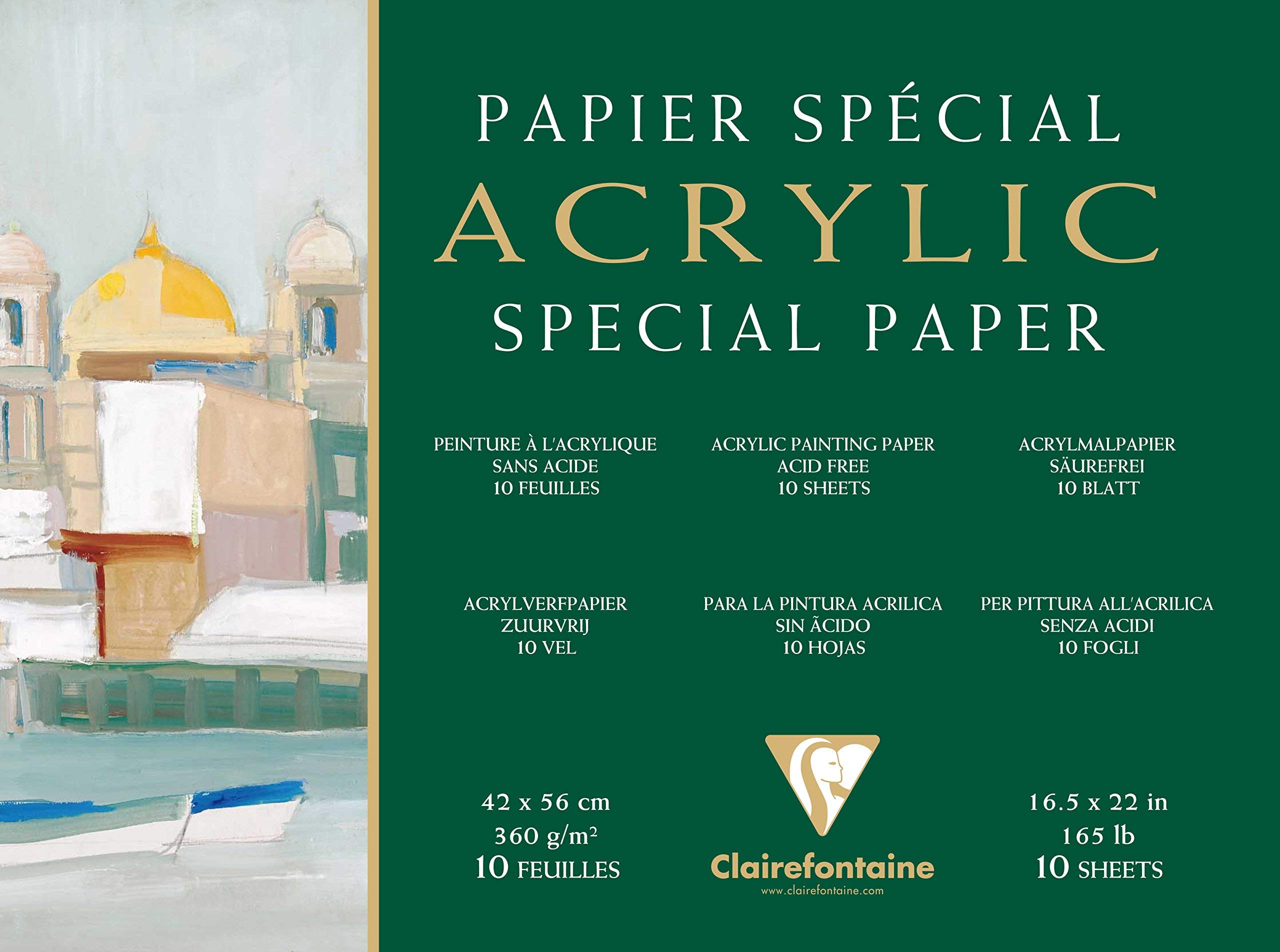 Clairefontaine 96499C - Block Acrylpapier 4-seitig verleimt, 42x56cm, 10 Blatt, 360g, für Studium und die Malerei im Freien, 1 Stück
