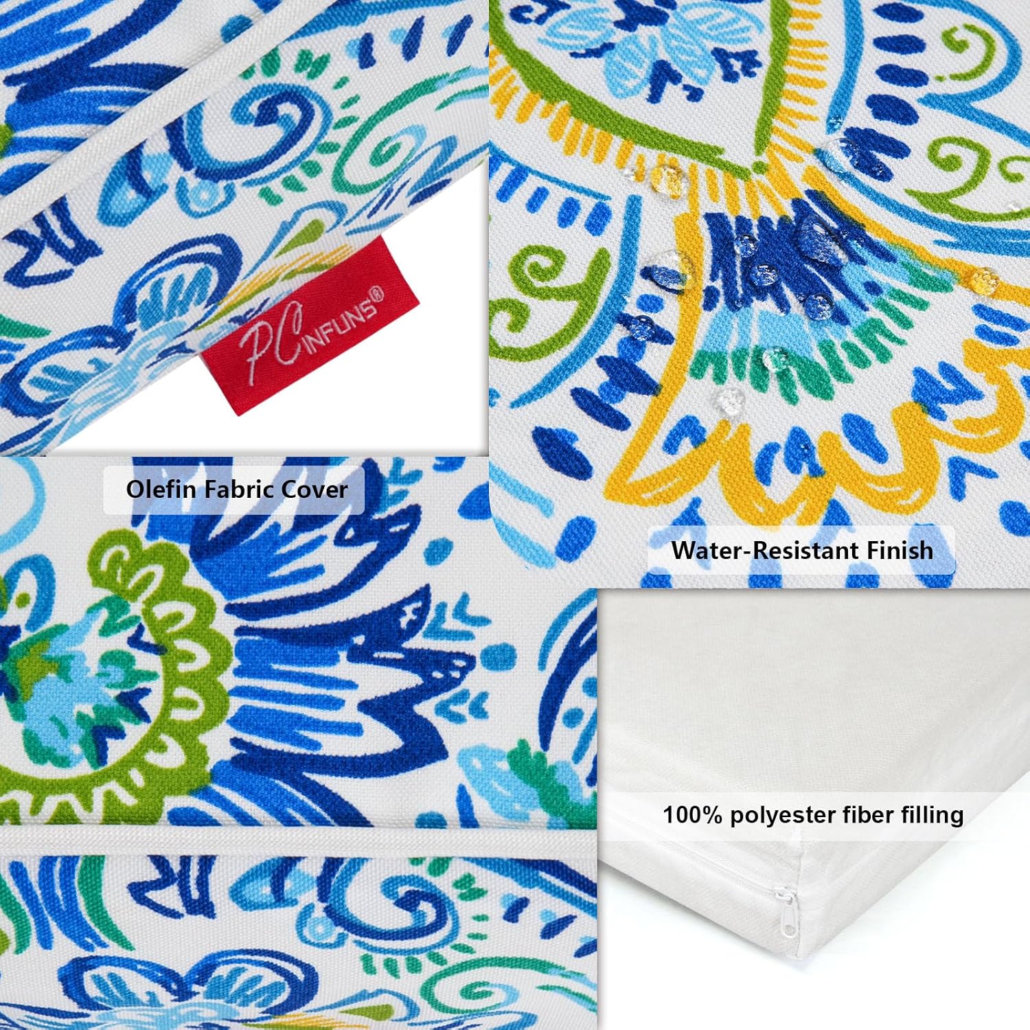 Outdoor Chair Cushion 24 x 24 Inch Seat Cushions for Patio Furniture Garden Sofa Couch Chair Pads with Adjustable Straps Set of 2, Blue Phoenix