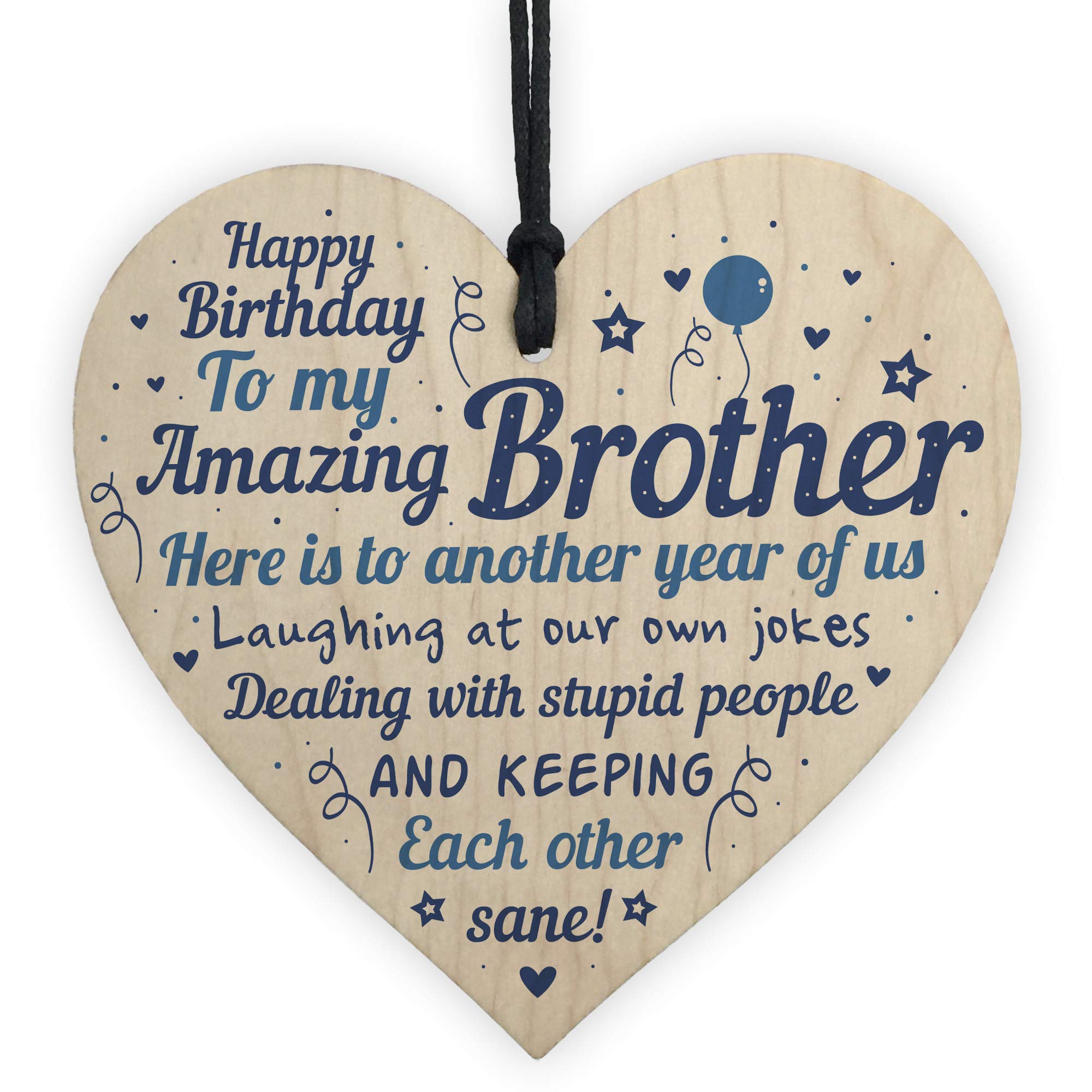 RED OCEAN Funny Birthday Card Gifts For Brother Handmade Novelty Wooden Heart Plaque Gift From Sister Family