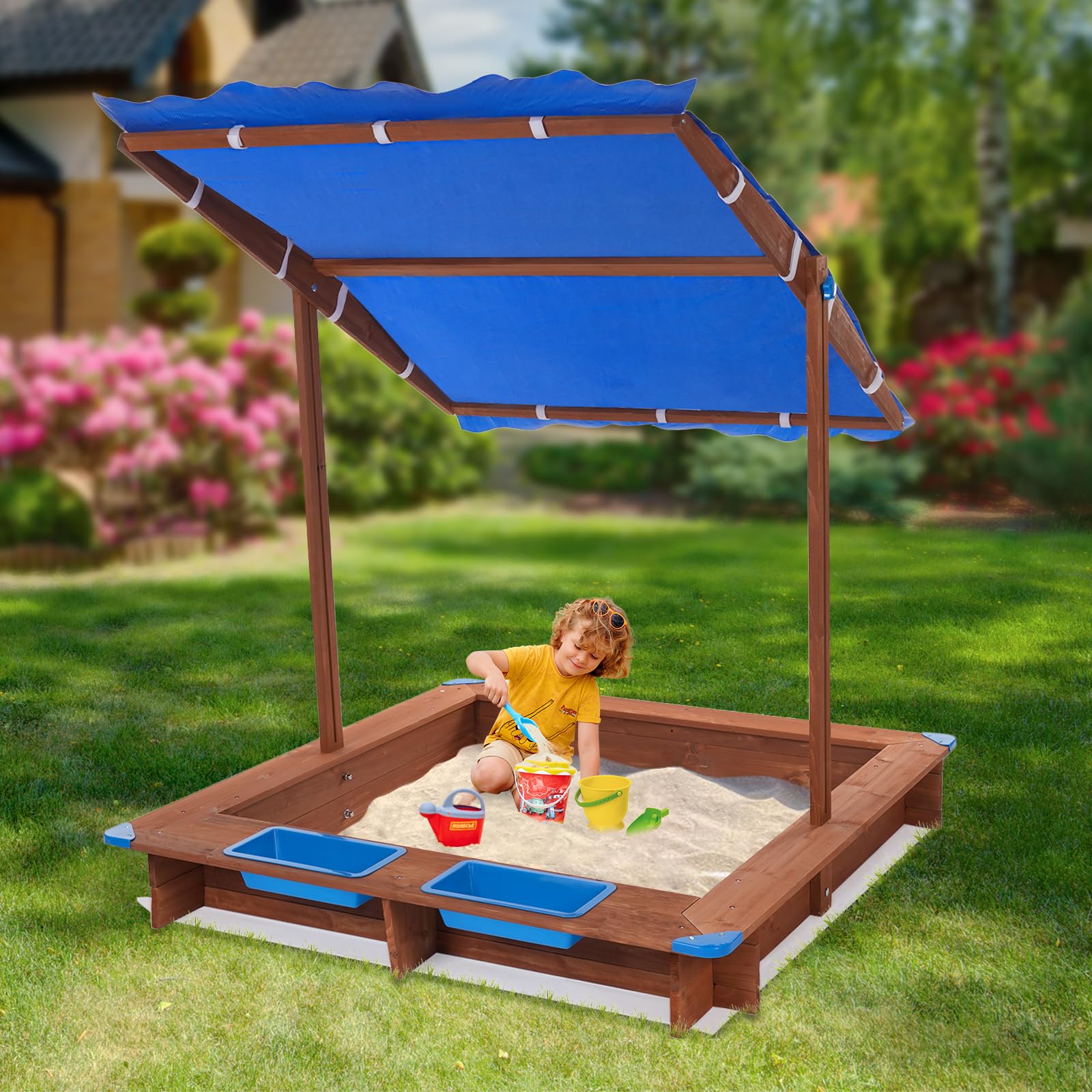 Sandkasten mit Dach aus Imprägniert Holz, Sandmuschel Spielsand