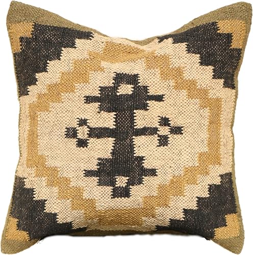 Trade Star Kilim - Funda de cojín moderna decorativa para decoración del hogar, indio, 18 x 18 pulgadas, tejida a mano, estilo vintage, funda de