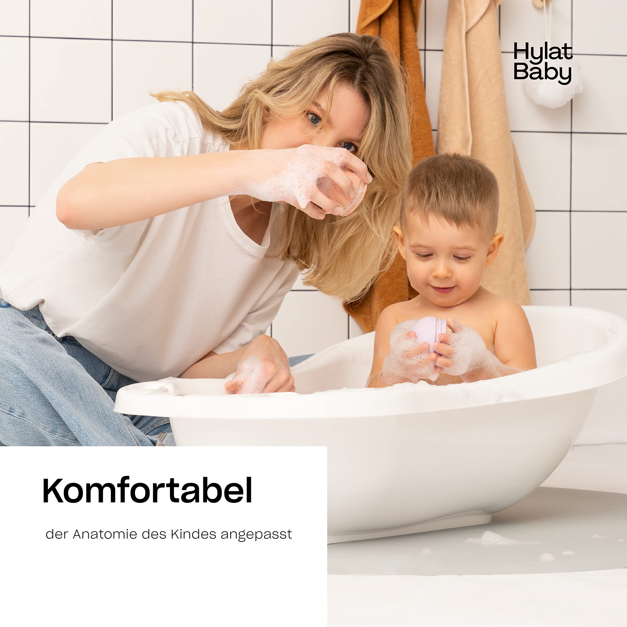 Hylat Baby Wanna dla noworodków i niemowląt do 12 miesięcy, z zatyczkami i matą antypoślizgową, wykonana z tworzywa sztucznego wolnego od BPA, długość: 84 cm, kolor: biały.