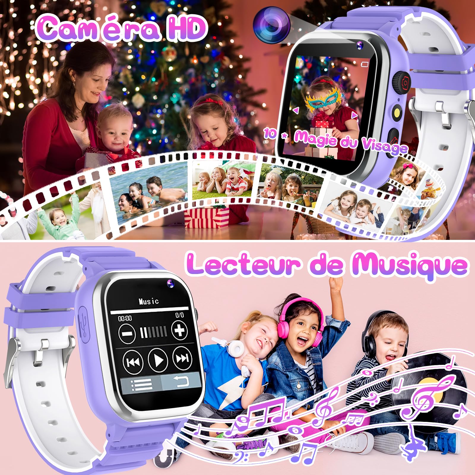 Montre Enfant 26 Jeux, Téléphone, Podomètre, Calories SOS Montre Connectée Enfant Garcon Garçons Filles Caméra HD, Lecteur de Musique, Vidéo, Cadeaux d'anniversaire
