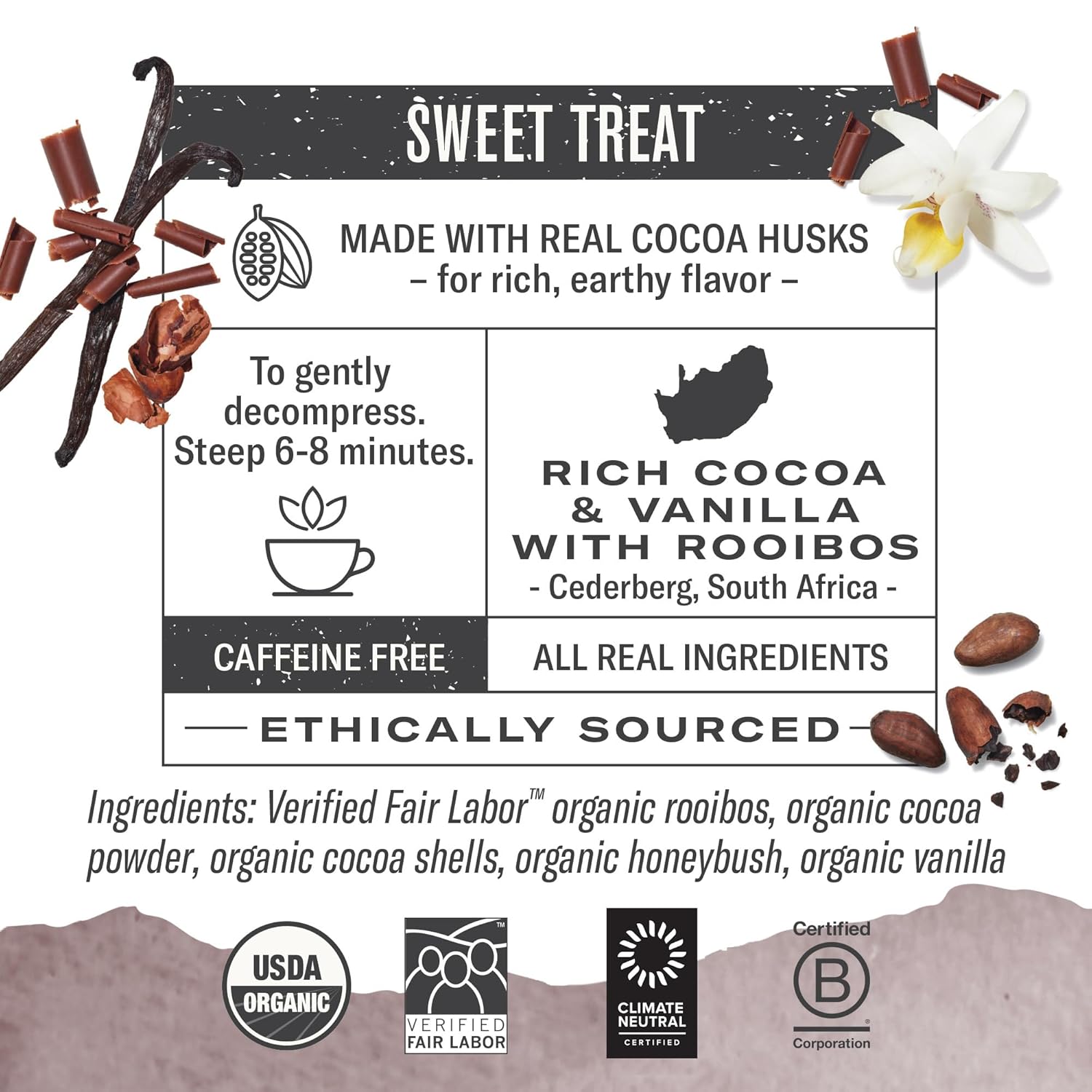 Numi Organic Chocolate Rooibos Tea, 16 Tea Bags (Pack of 6), Red Tea with Cocoa, Honeybush & Vanilla (Packaging May Vary)