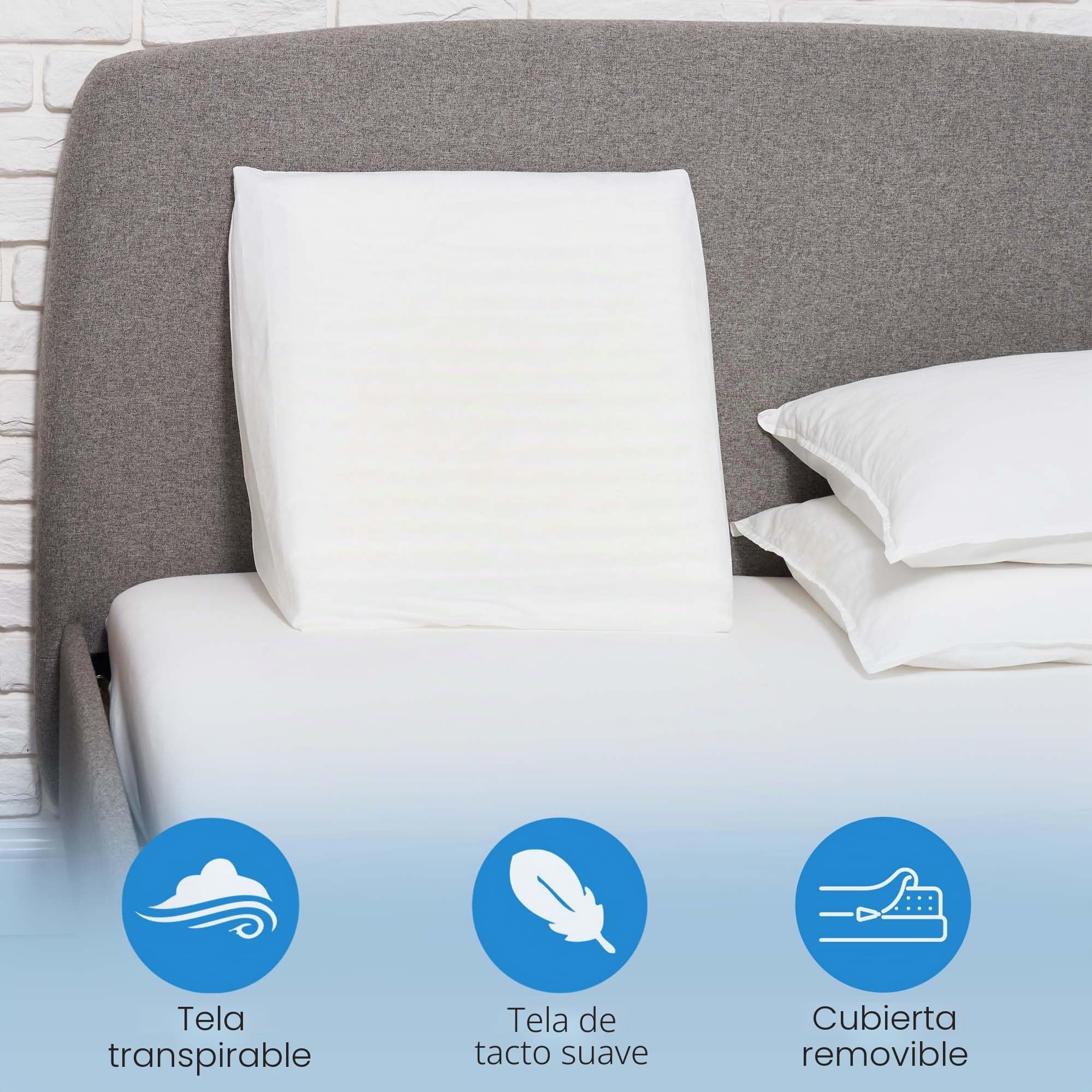 Cojin Cuña para Respaldo en Cama - Almohada de Soporte: Apoyo para la Espalda, Piernas Rodillas - Ideal para Cuando está Leyendo, también Ayuda con el Reflujo Ácido - Hecha en Portugal