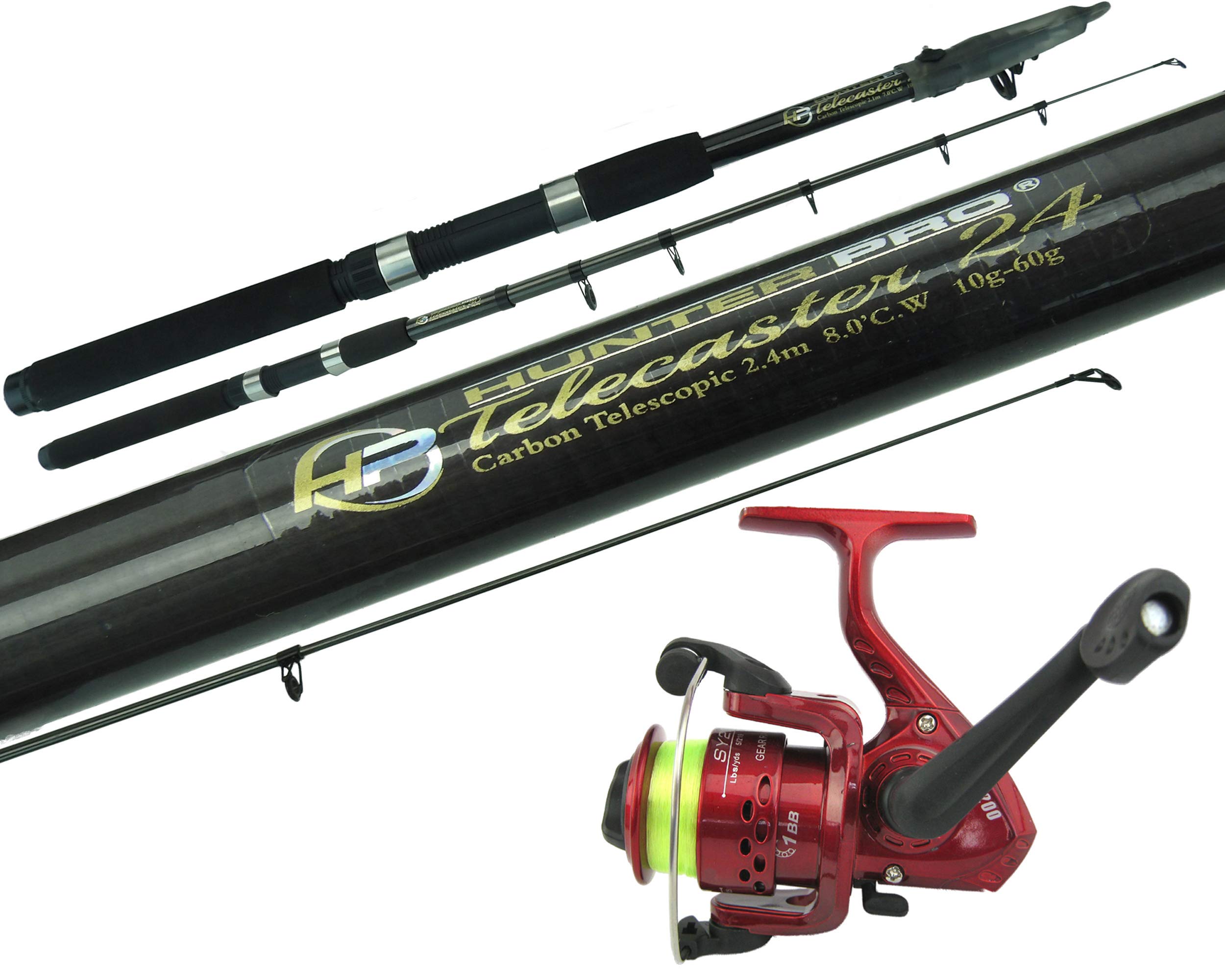6ft or 8ft Telescopic Carbon Fishing Rod & Reel Combo Travel Pike Stalking Fishing Kit