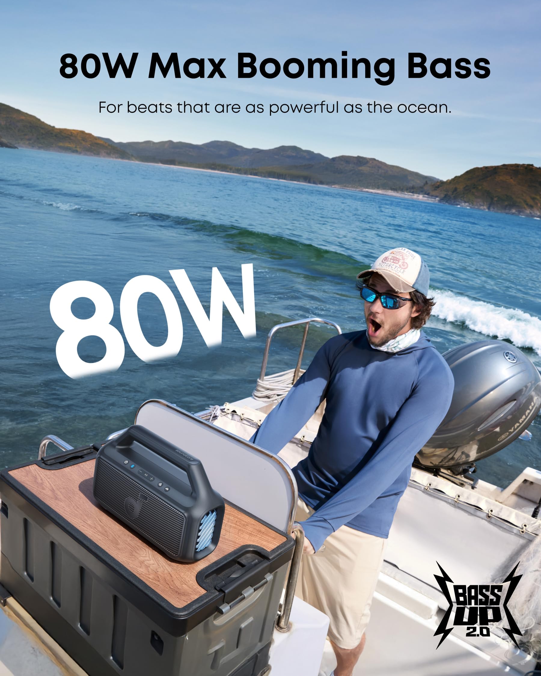 Soundcore Boom 2 By Anker, Outdoor Speaker, 80W, Subwoofer, BassUp 2.0, 24H Playtime, IPX7 Waterproof, Floatable, RGB Lights, USB-C, Custom EQ, Portable for Camping and Beach - Black Product Image 2
