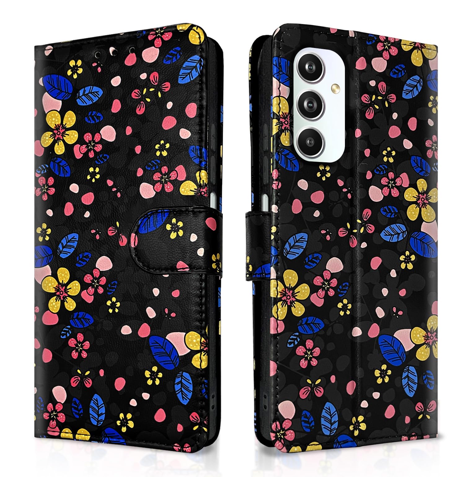 Pikkme Samsung Galaxy M34 5G Flip Cover for Girls Leather Finish | Inside TPU with Card Pockets | Wallet Stand and Shock Proof | Complete Protection Flip Case (Black Flower) (B0CBBKXPDG) Amazon Price History, Amazon Price Tracker