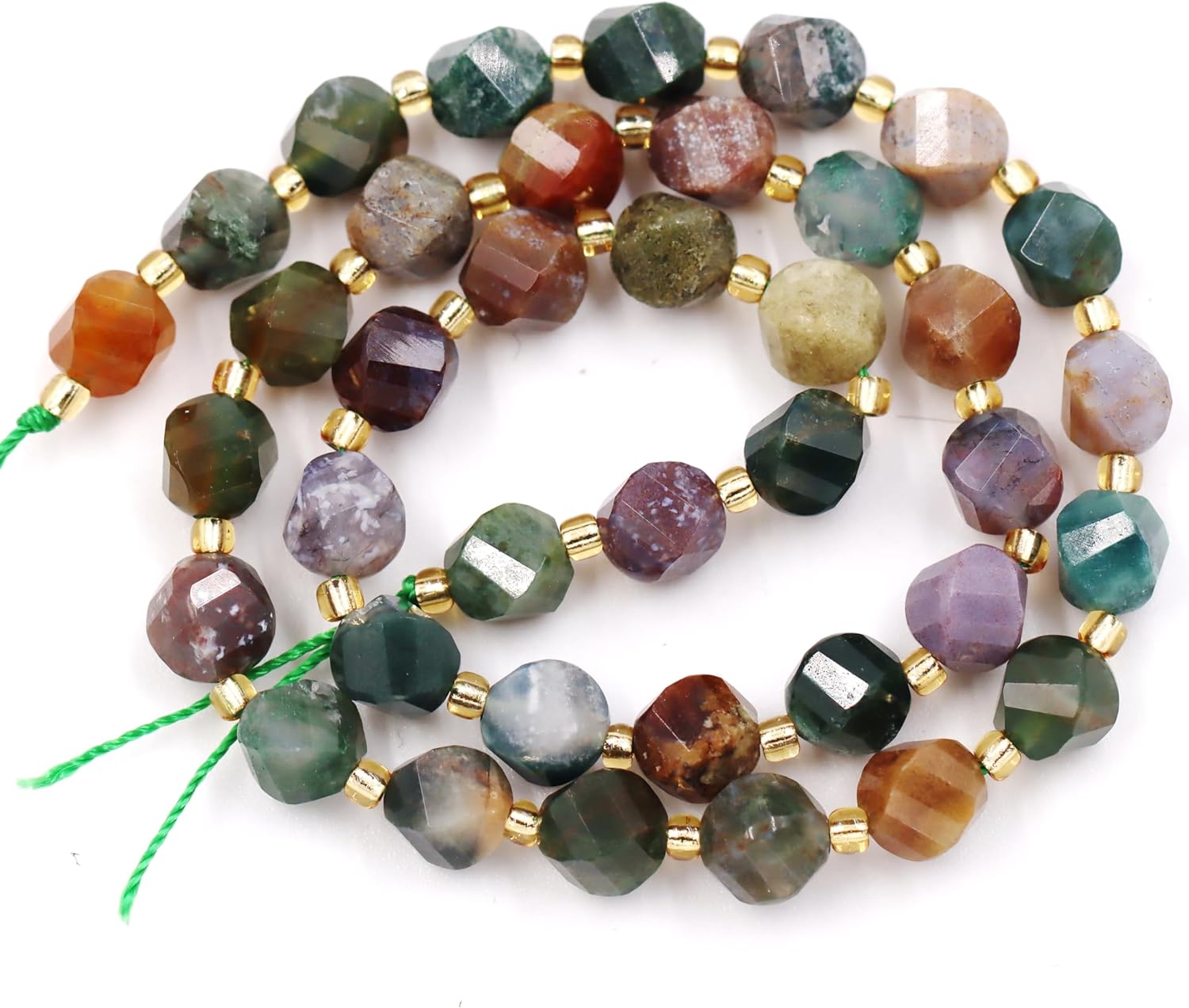 Malahill Wholesale Natural Stone Beads for DIY Jewelry Making Sold per Bag 5 Strands and one roll Cord Inside Faceted S Shape Indian Agate 8mm