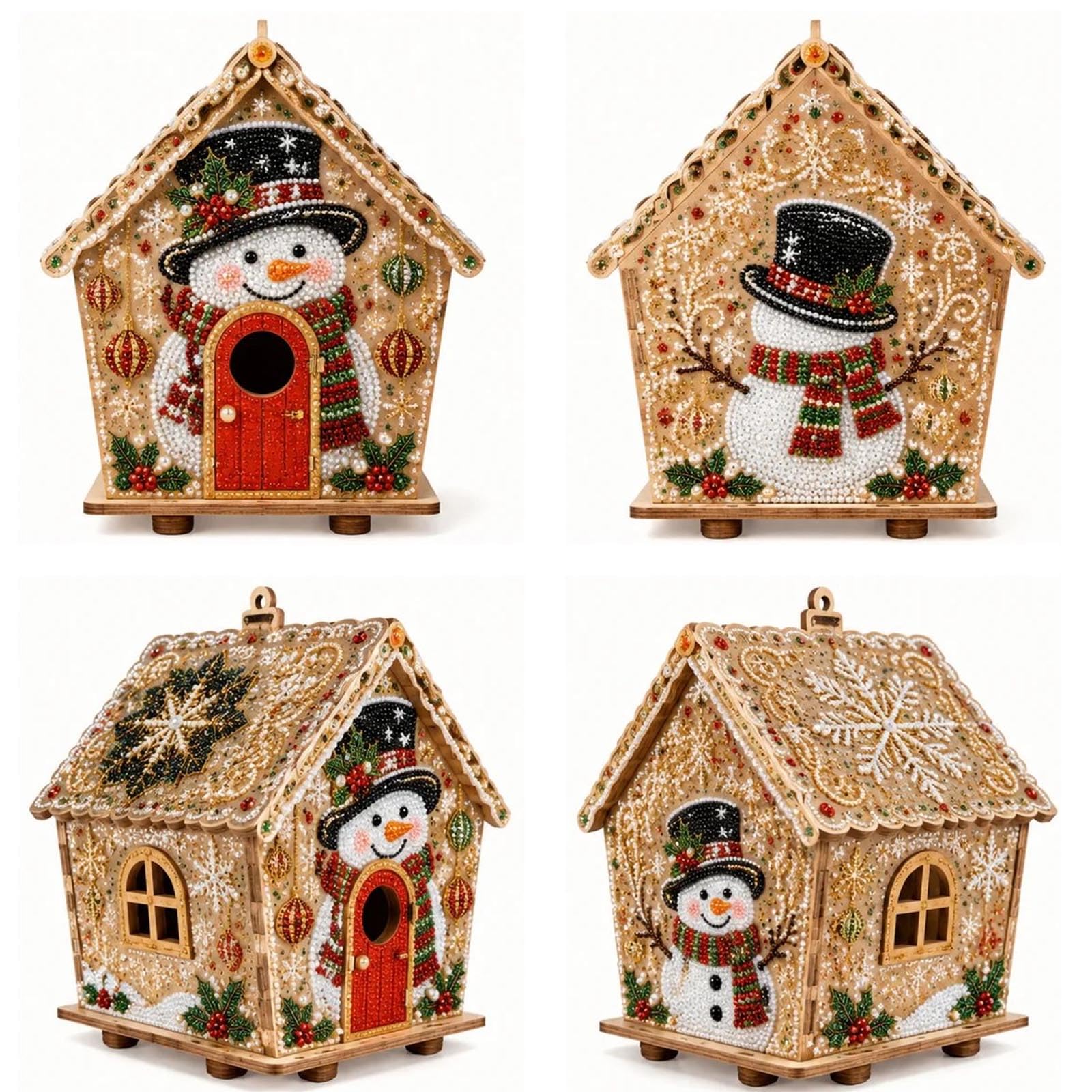 Plymagic DIY Pearl Art 3D Diamond Painting Christmas Cottage Kit，Snowman