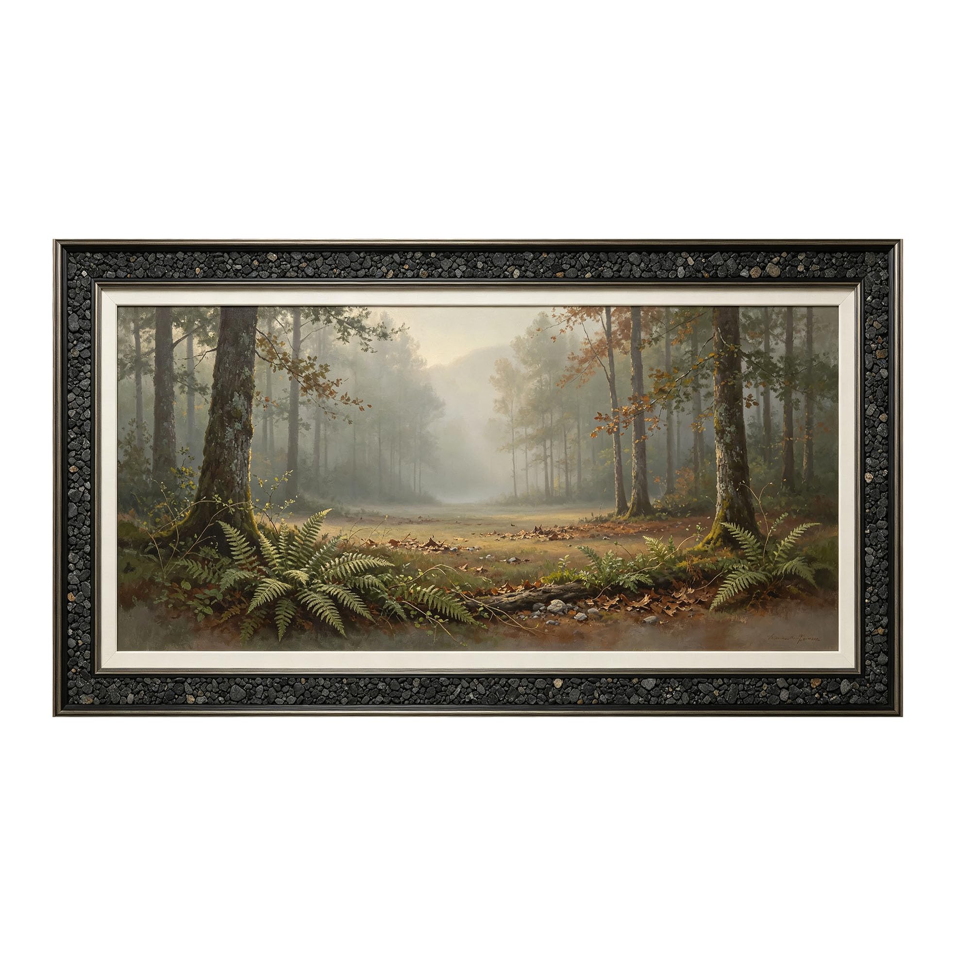 Yzpallescene 3D Framed Wall Art 50cm×100cm Misty Forest Landscape Realistic Oil Painting Large Size SelfAdhesive Removable Wall Decor Prints Artwork for Living Room Bedroom Office