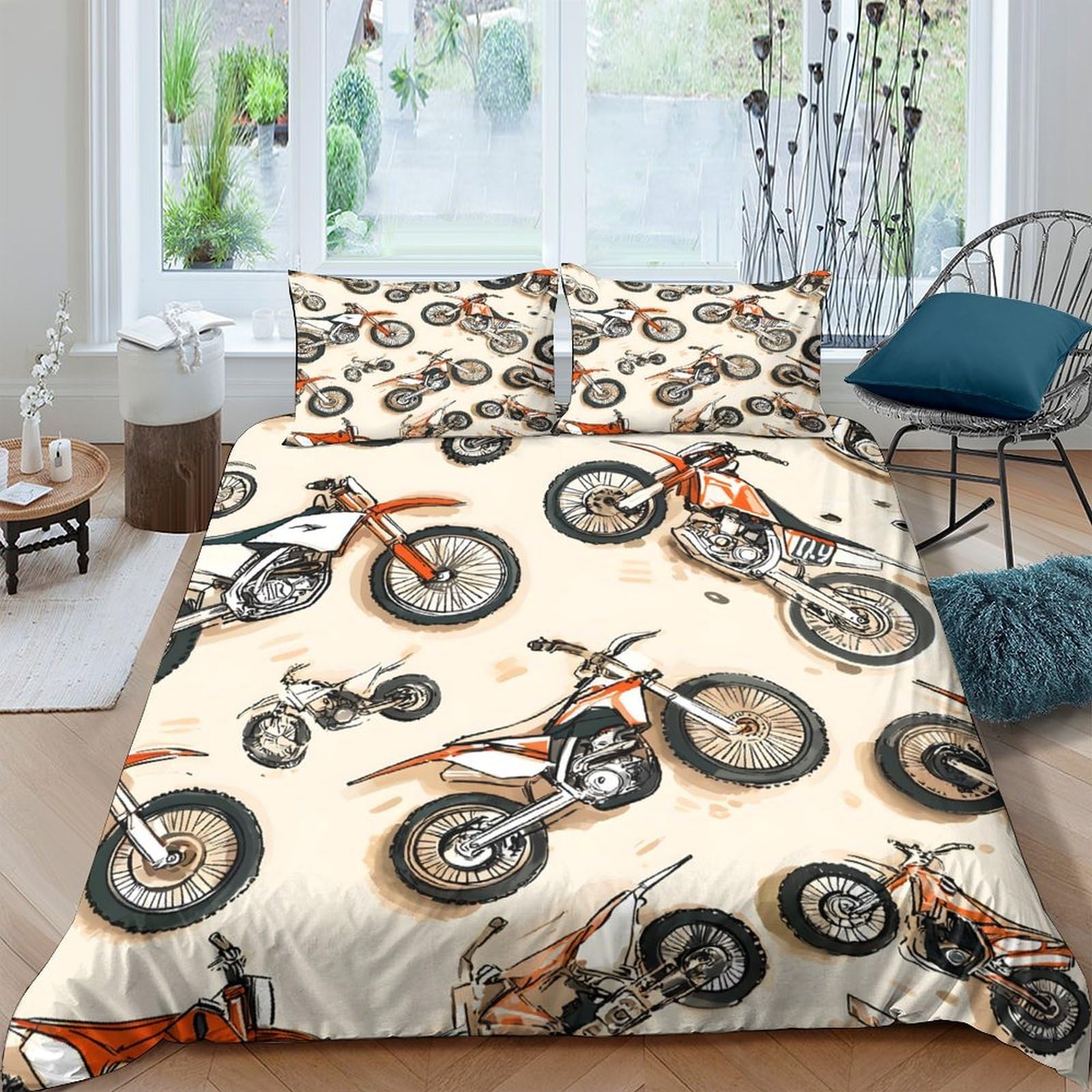 Ctjqhvkz Style-3 3D Printed Motocross Motorbike Fitted Sheet Microfiber Soft Anti-Slip Bed Cover For Bedroom Dorm Room Decor Single（135X200cm）