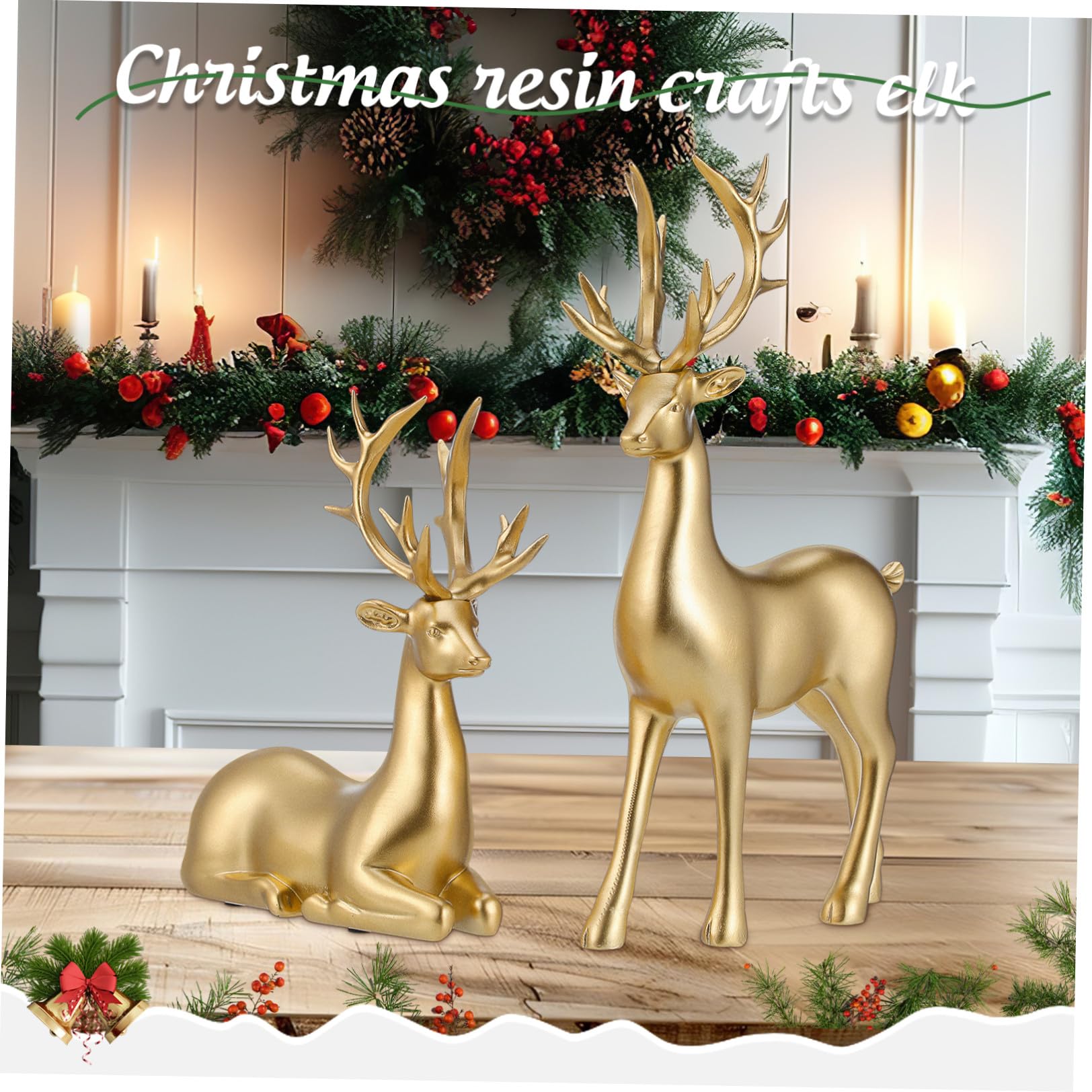 2 Stück Weihnachtliche Elchfigur aus Kunstharz in Gold Leichte und Einfache Tischdekoration für Festliche Schreibtisch und Wohnraumgestaltung