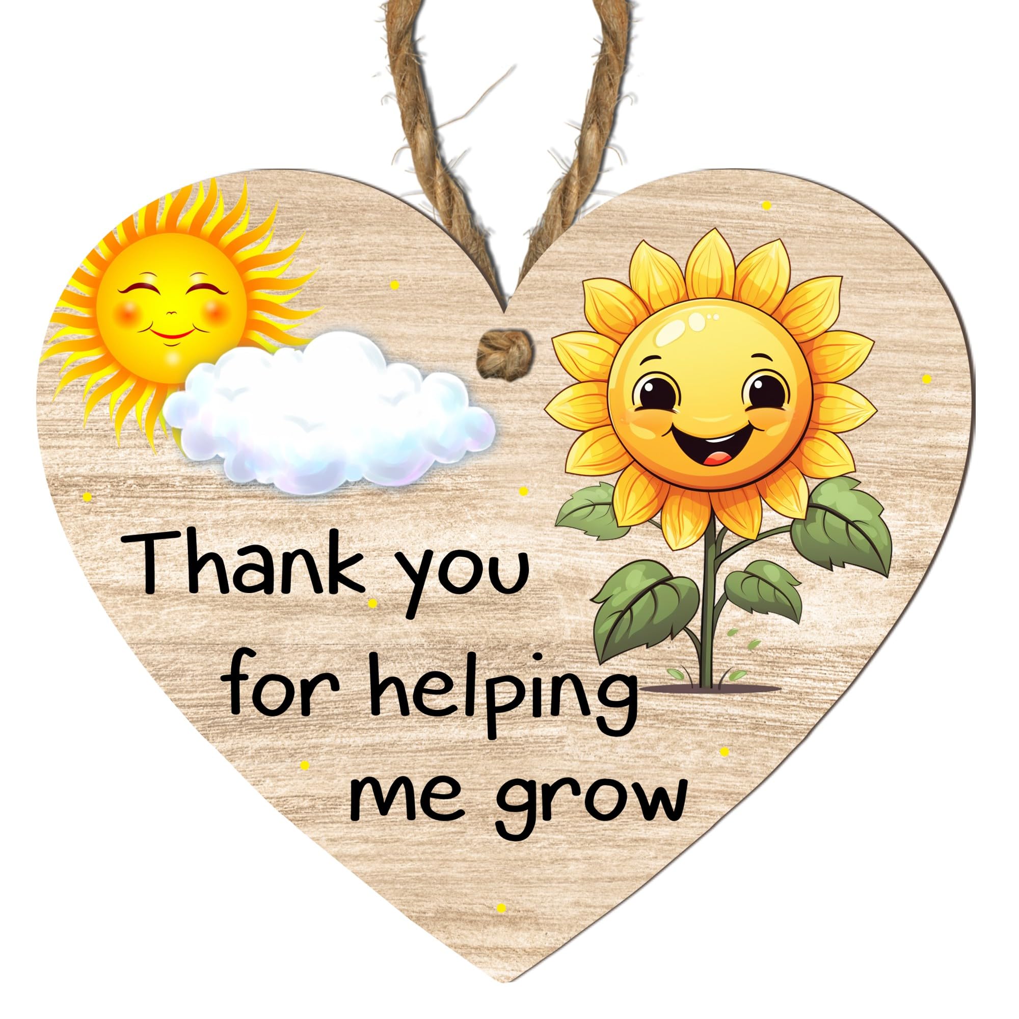 Pixie's GiftsHandmade Wooden Heart Plaque - "Thank You for Helping Me Grow" - Personalised Hanging Decoration with Twine String - Ideal Appreciation for Teachers, Mentors, Friends, Loved Ones