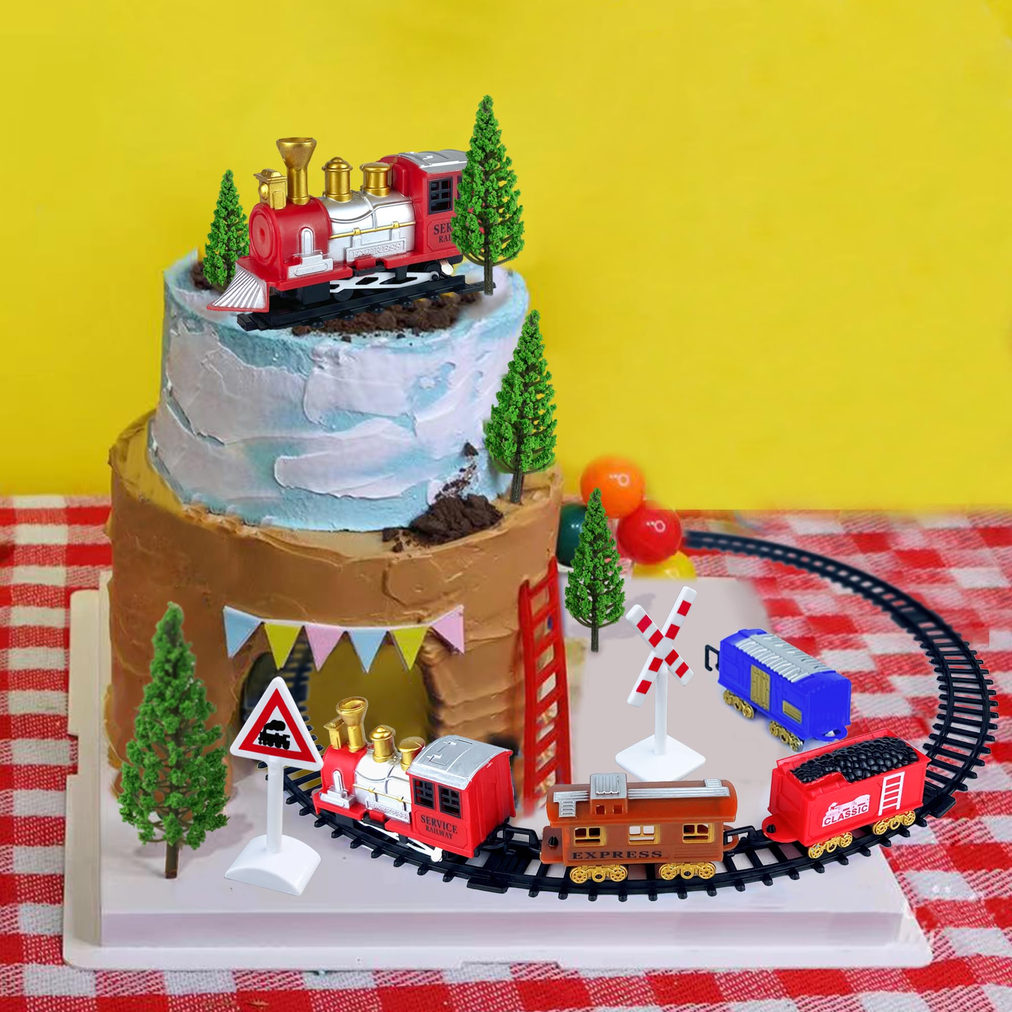 Train Cake Topper Set - 25 Piece Retro Train Birthday Decorations With Cupcake Toppers For Themed Party Supplies