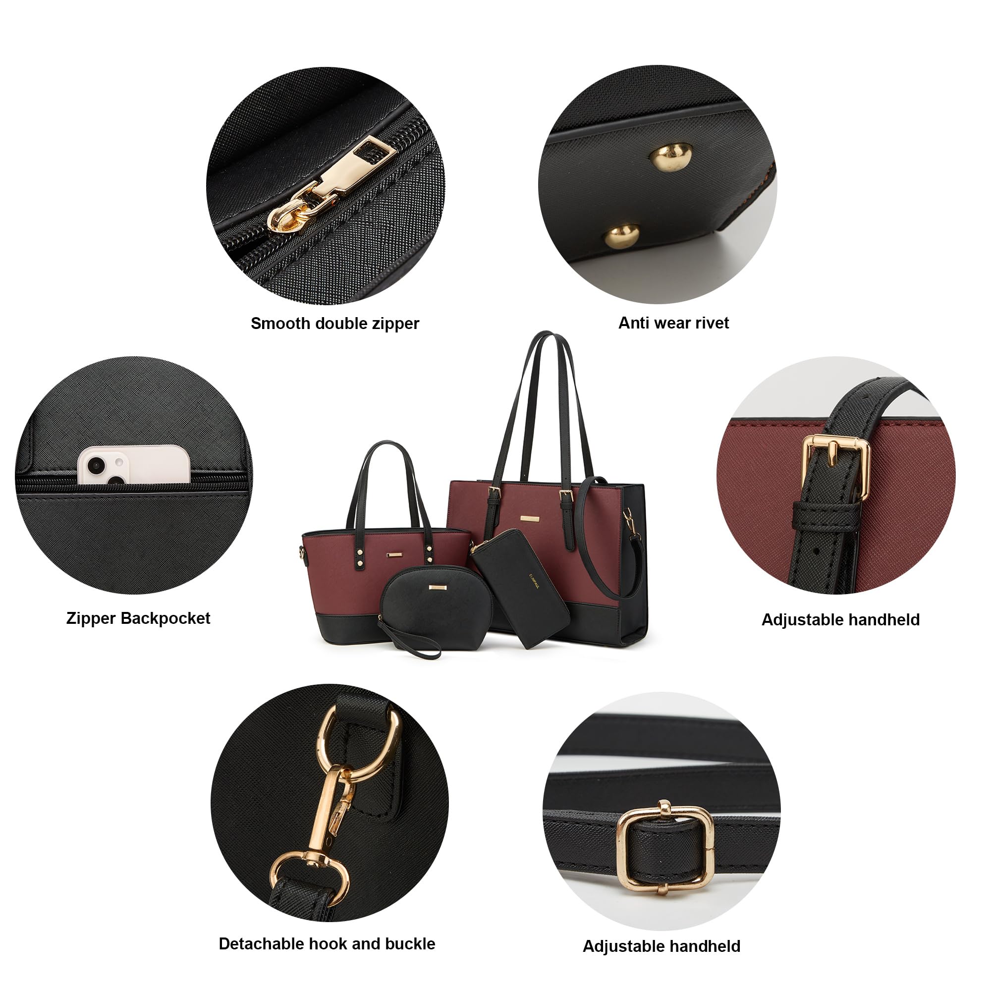 Modische Damen-Handtaschen, Tragetasche, Schultertasche, Tragegriff oben, Geldbörsen-Set