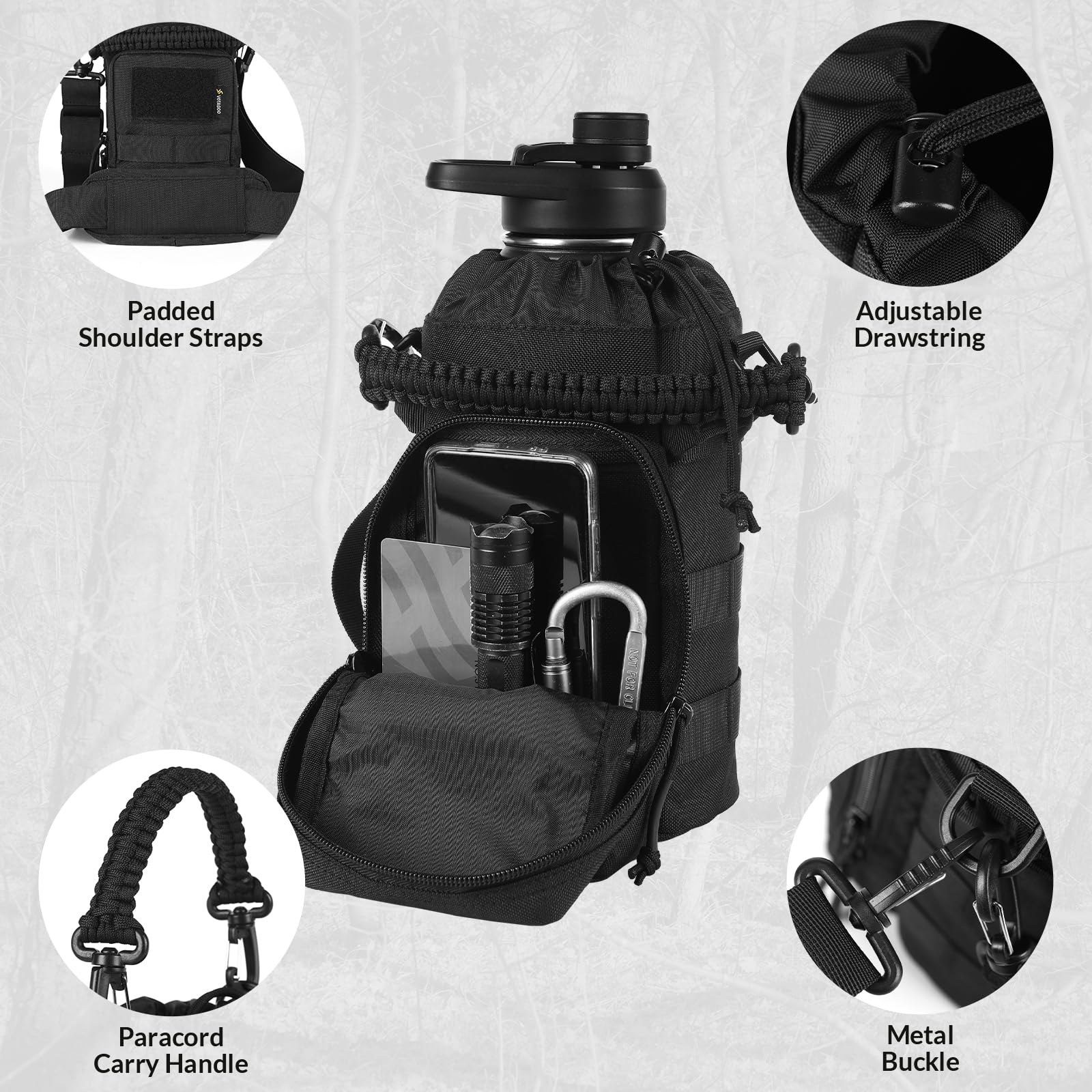 VOTAGOO Tactical Stainless Steel Water Bottle, Thermos Flask, Outdoor, 1.9 L, Military Water Bottle for Outdoor Hiking - Image 3