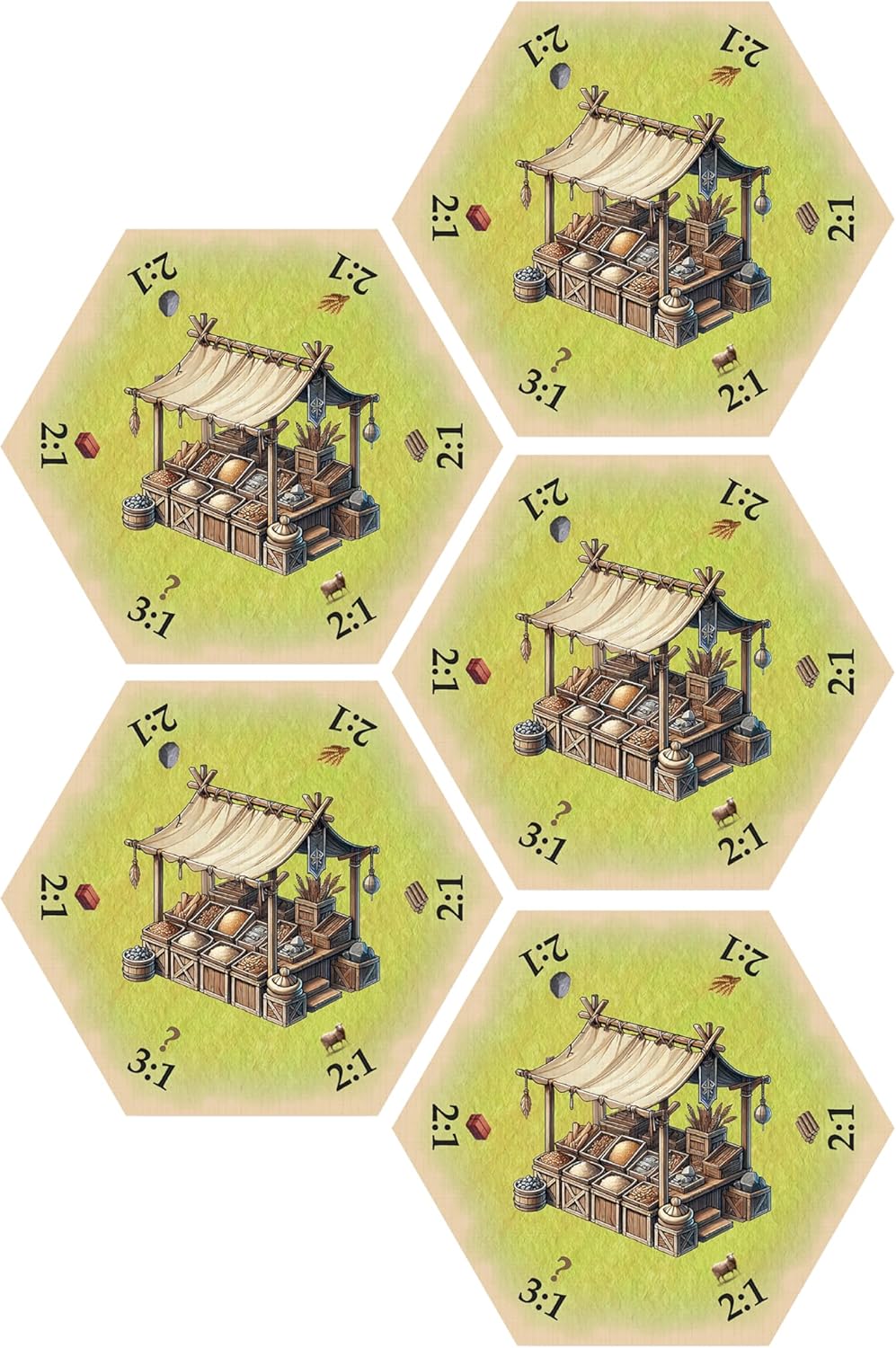 Merchant Market Replacement Hex Piece Compatible with Catan's Settlers of Catan and Seafarers Expanisons (Hex, 5.0, Pack)