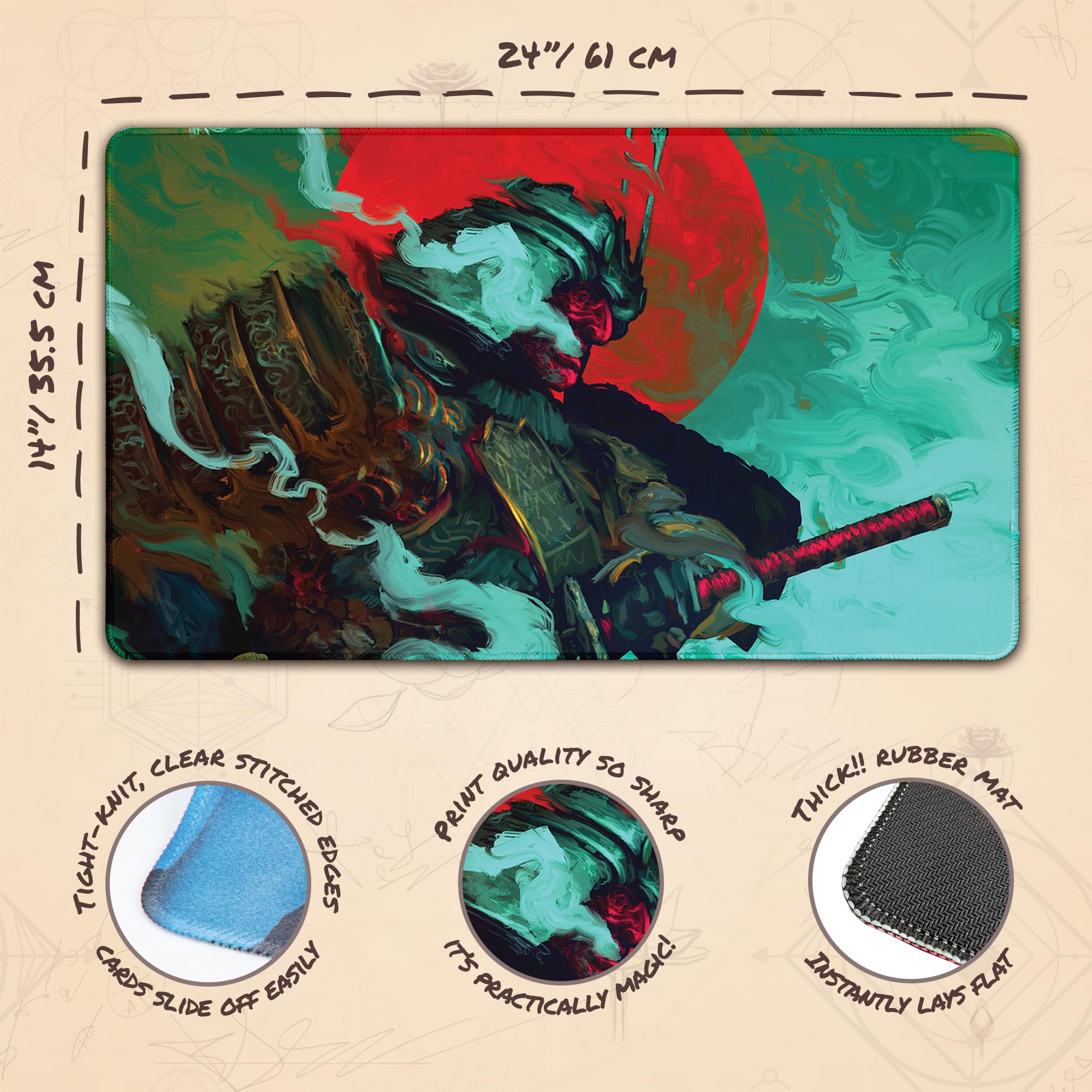 Samurai (Bordi cuciti) - Tappetino da Gioco MTG - Compatibile con Tappetino da Gioco Magic The Gathering - Gioca a MTG, YuGiOh, TCG - Disegni Originali
