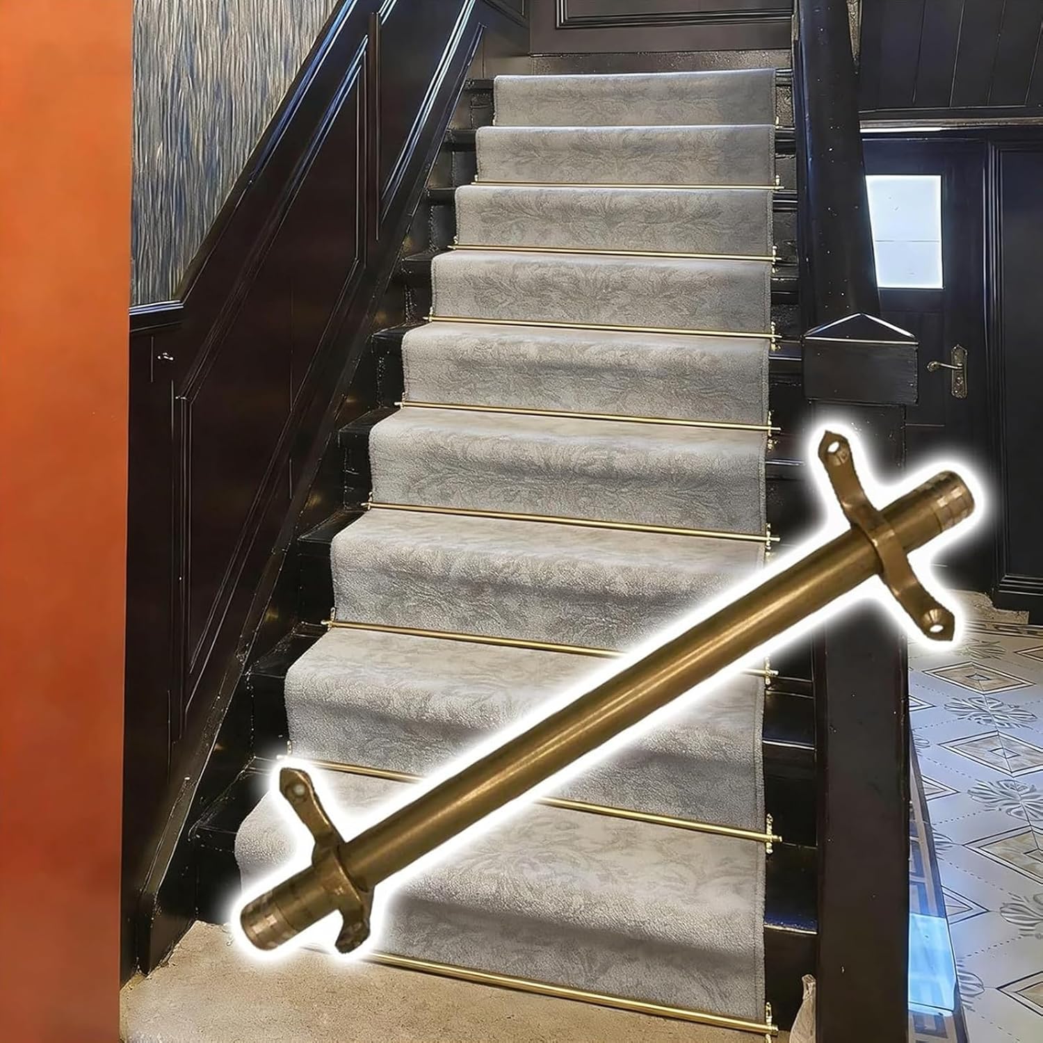 Antique Gold Brass Stair Rods Set of 3-16 Pcs, Adjustable 20-50 Inch Round Tube for Carpet Runners, Decorative Stair Carpet Fixing Rods, Durable & Stylish Home Upgrade