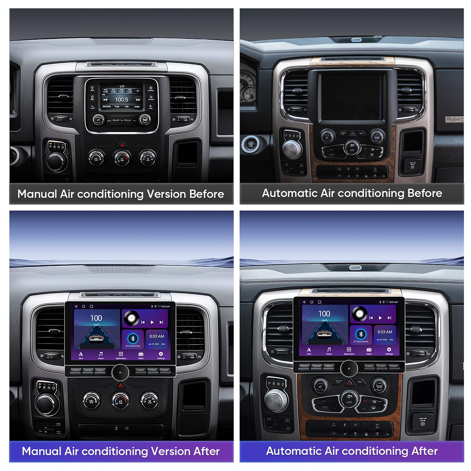 10 inch Touchscreen Car Stereo Radio for Dodge Ram 1500 2500 3500 2013-2018(Manual Auto AC) 2019-2024 Classic Replacement Dash Kit w/Wired Wireless CarPlay Android Auto DSP GPS Navigation(2GB+64GB)