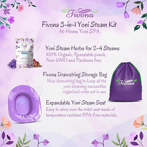 Miniatura 2 de Fivona Yoni - Kit de vapor 3 en 1 paquete de asiento de vapor expandible para bolsa de almacenamiento de inodoro y mezcla de hierbas de luna azul